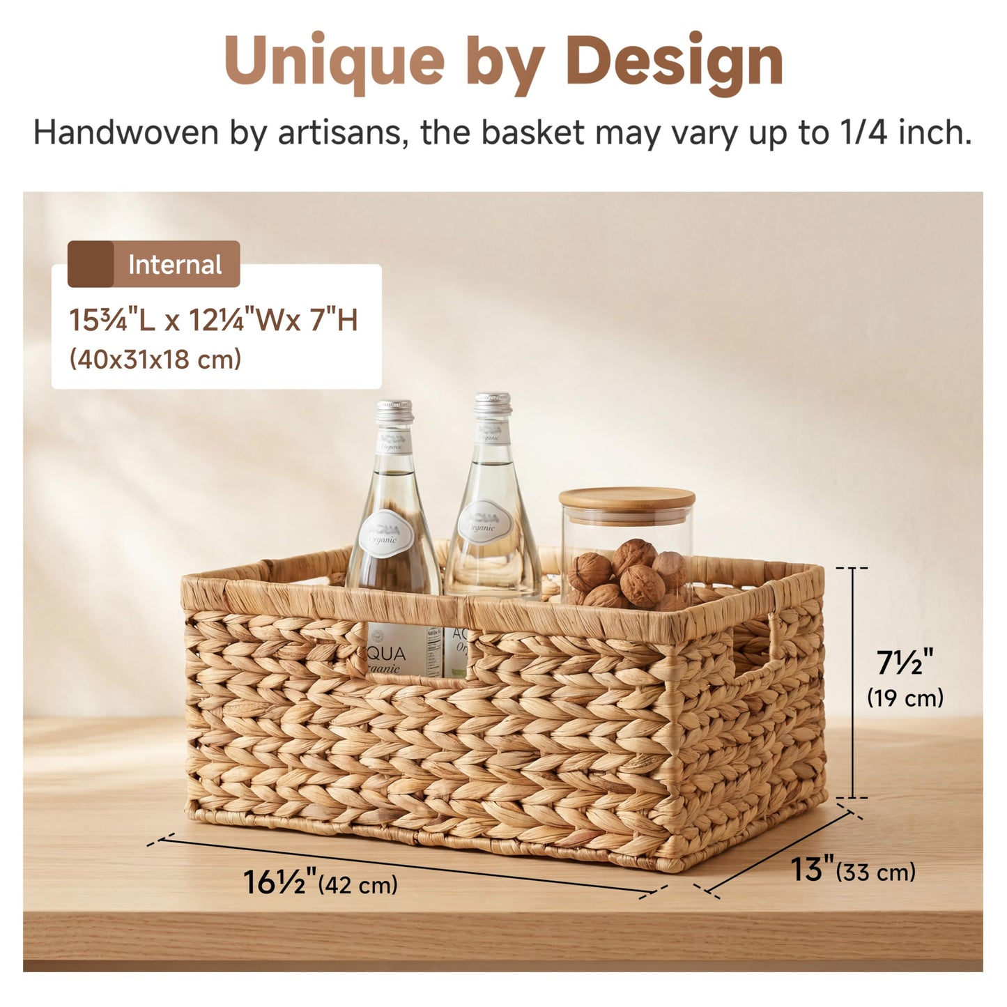 StorageWorks Extra Large Wicker Baskets for Organizing, Water Hyacinth Storage Basket with Built-in Handles, 1 Pack