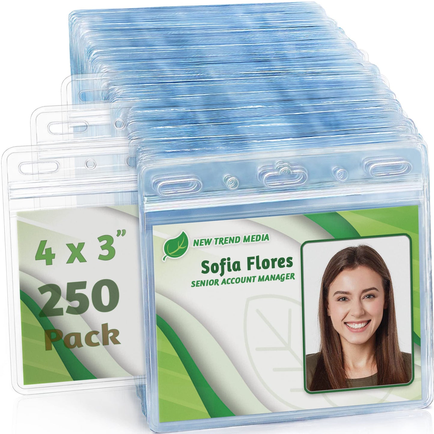 EcoEarth - Horizontal Card Protector w/Soft Edge - Sealable 4x3 Inch, Clear, 250 Pack - Waterproof ID Badge Holder - Plastic Name Tag Holder Bulk