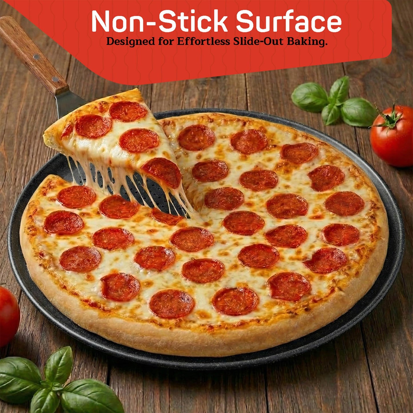 Emporio Kitchen Non-Stick Pizza Pan 2 Pack – 16 Inch Round Carbon Steel Pizza Tray with Perforated Holes, PFOAPFOSPTFE-Free, Dishwasher & Oven Safe Up To 450°F, Durable Nonstick Gray Marble Coating