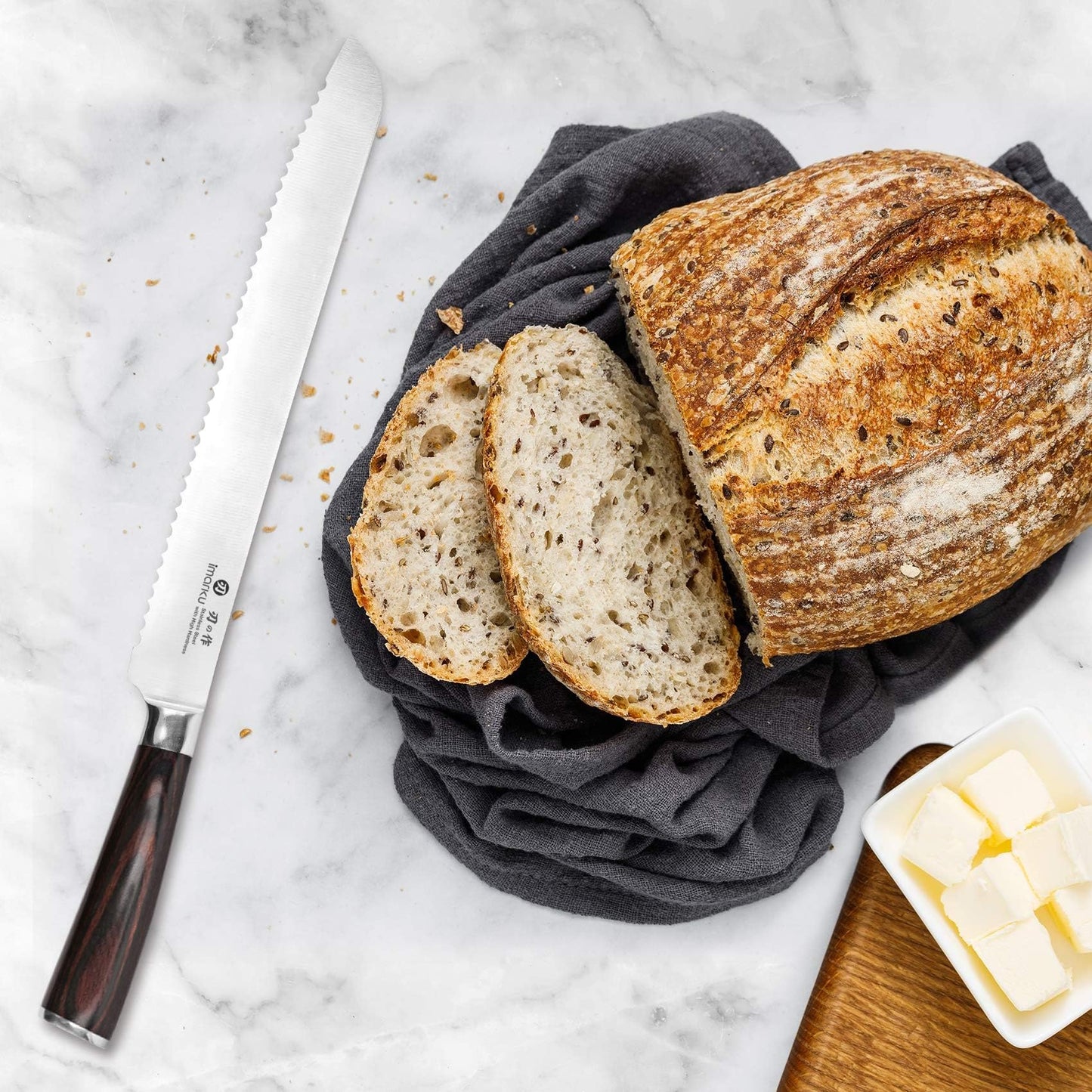 imarku Bread Knife, German High Carbon Stainless Steel Professional Grade Bread Slicing Knife, 10-Inch Serrated Edge Cake Knife, Bread Cutter for Homemade Crusty Bread, Fathers Day