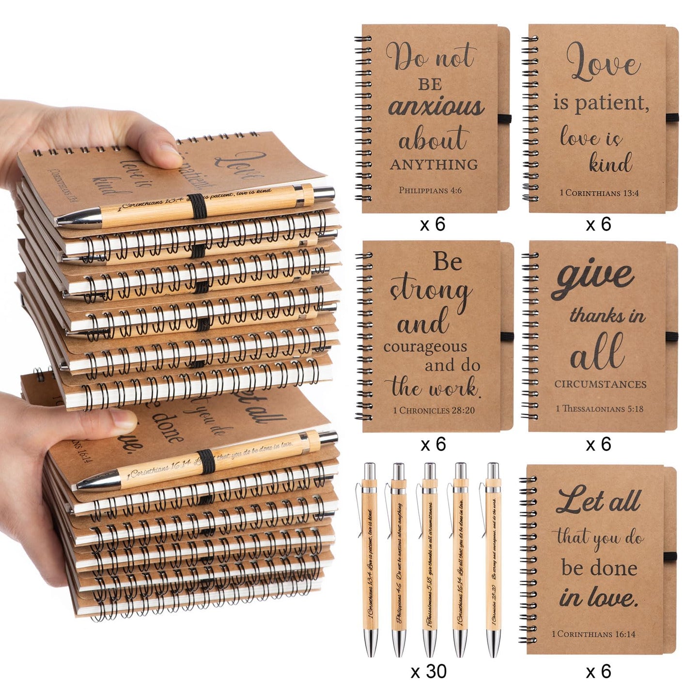Russel Molly 60 Pcs/30 Set Christian Gifts Spiral Notebooks Bulk Journals with Christian Pens Prayer Journal for Women and Men, Father Day Gifts for Church Members, Bible Study Groups & Religious Families,Small Notepad (4.33" x 5.43")