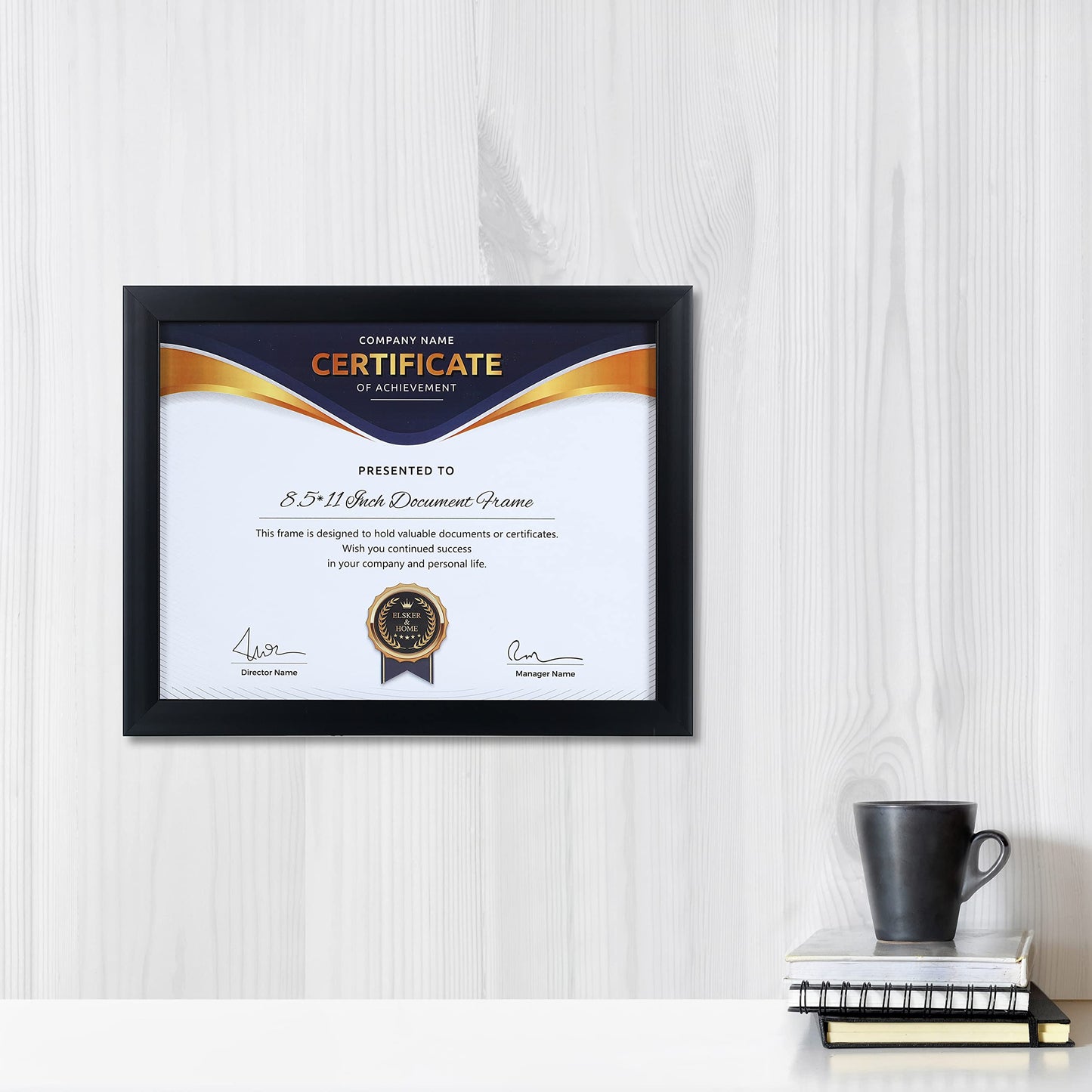 ELSKER&HOME 8.5x11 Picture Frame - Certificate Document Frame 6 Pack with Semi-Tempered Glass - Black Sturdy Wood Composite Award Diploma Frame - Includes Hanging Hardware and Desktop Easel