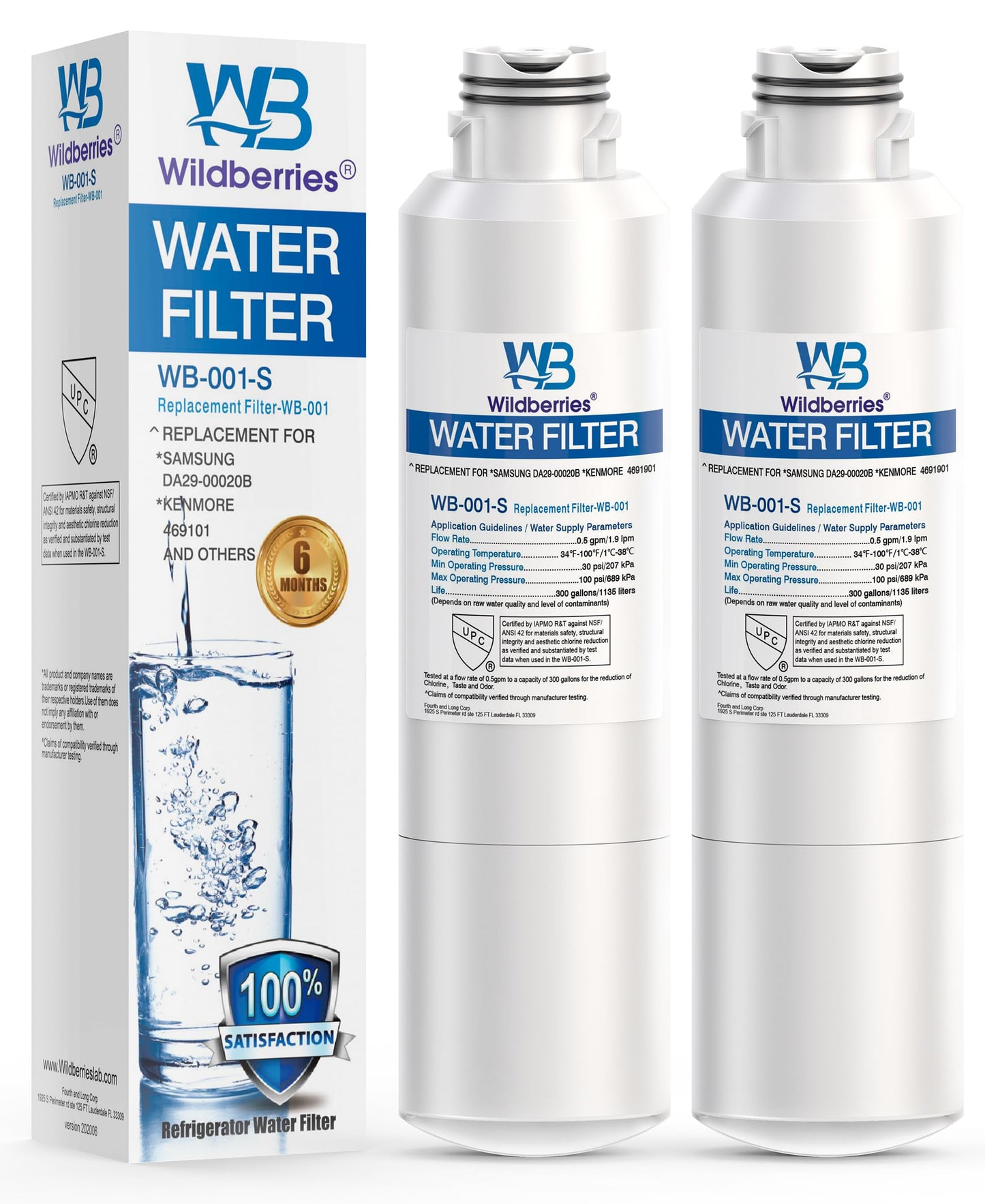 Wildberries DA29-00020B Replacement for Samsung Water Filter DA97-08006A, RS25J500DSR, RF23J9011SG, RF23J9011SR/AA, RF263TEAESG, RS25J500DSG, RF263BEAESR, HAF-CIN/EXP, RF28HFEDBSR 2-Pack