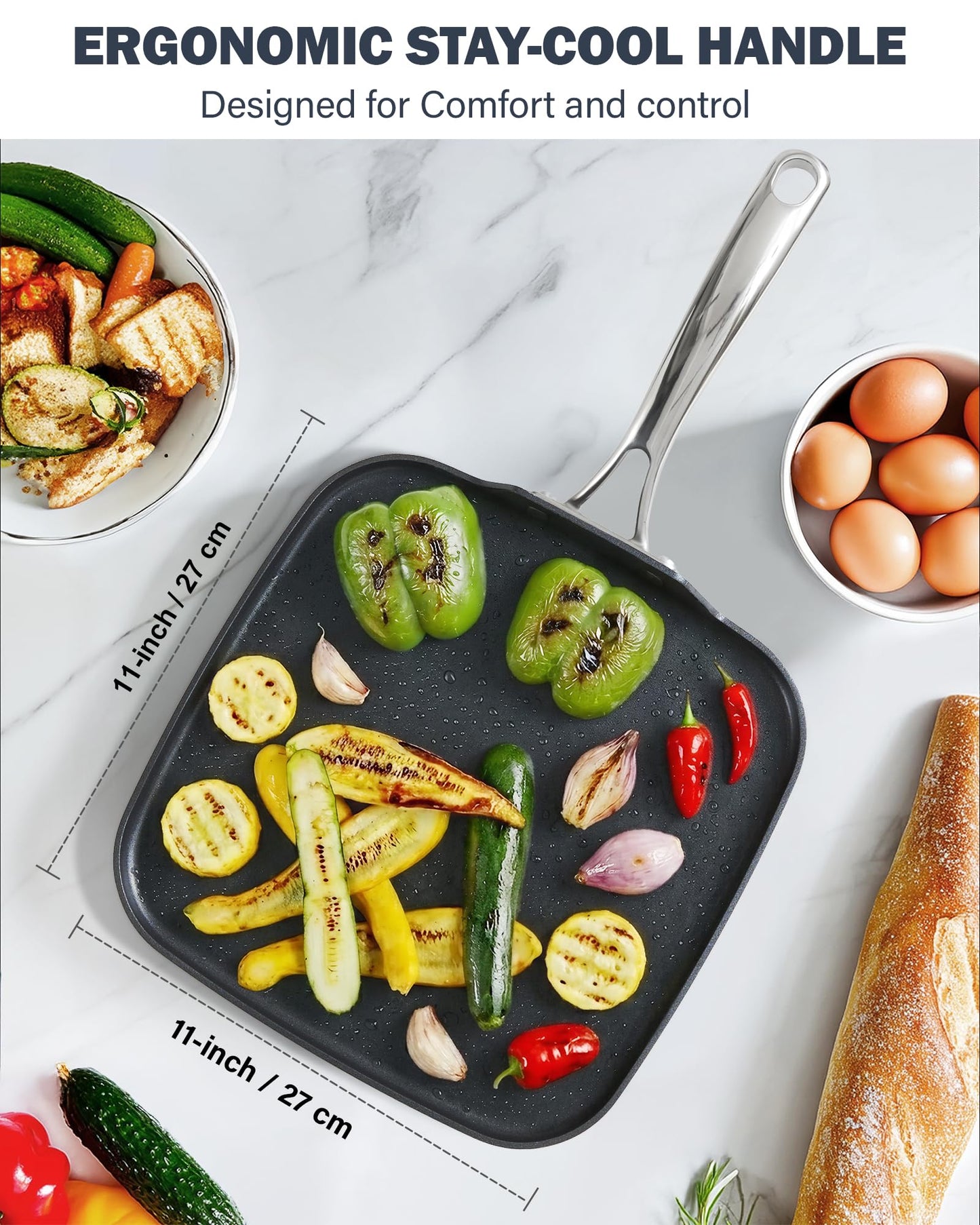 Cooks Standard Classic Nonstick Square Griddle Pan, Hard Anodized Cookware Griddle Pan, Heat-resistant Handle, Not Induction ,11 x 11-Inch, Black