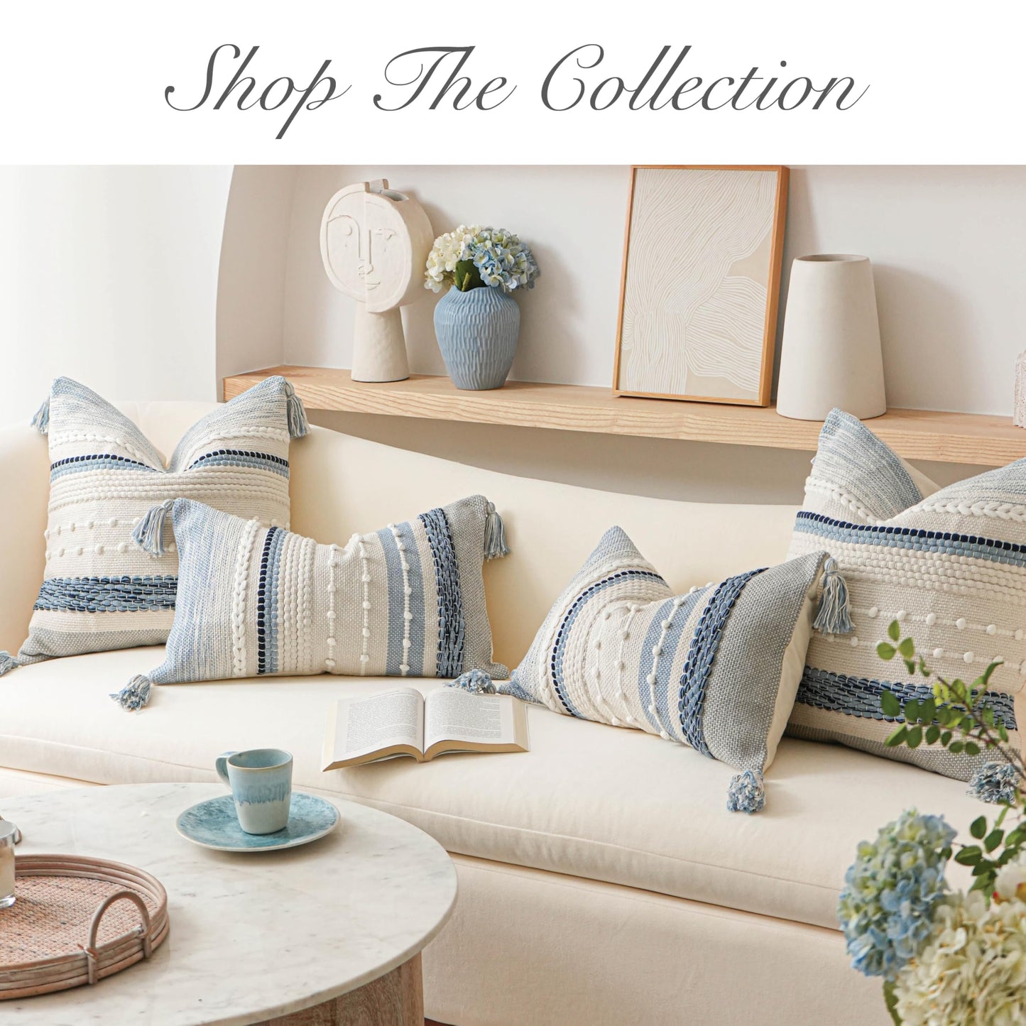 BlissBlush Coastal Blue Decorative Lumbar Pillow Cover 14x36 Boho Long Body Pillow for Bed Farmhouse Lumbar Throw Pillow for Couch Modern Accent Textured Throw Pillowcase
