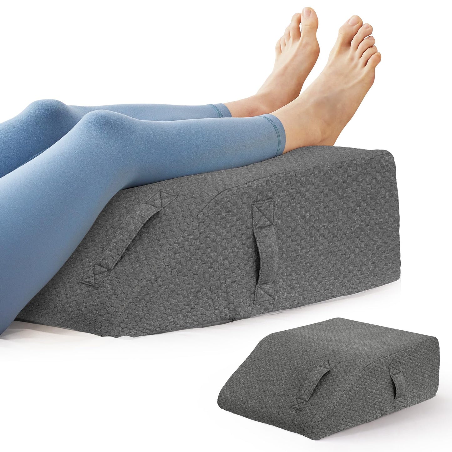 BIEEZZK Leg Pillow Elevation Blood Circulation, Leg Elevating Pillows for After Surgery, Sleeping, Memory Foam Wedge Pillow for Legs Swelling, Foot Knee Pillow for Back Pain, 23.6×16.8×8in, Dark Grey