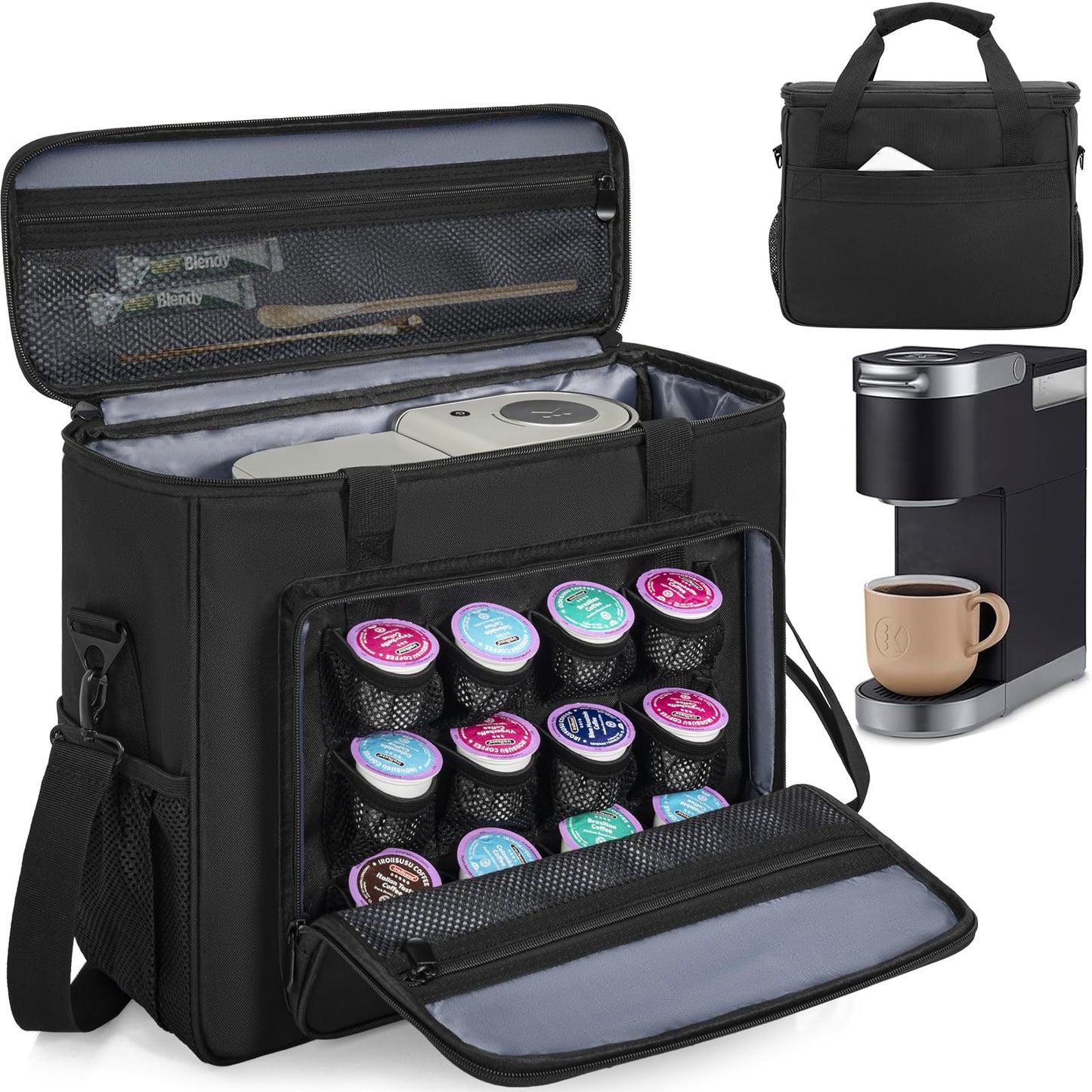 OUUTMEE Coffee Maker Carrying Bag Compatible with Keurig K-Slim/K-Express/K-Iced/Ninja PB051/PB041ST, Single Serve Coffee Brewer Portable Storage Bag with Extra Pockets, Storage Tote Case