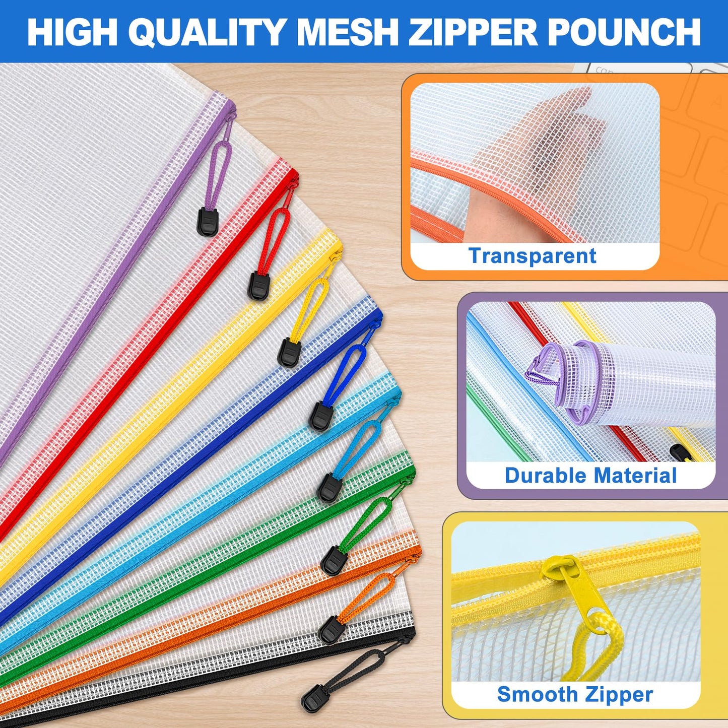 120 Pack Mesh Zipper Pouch Bags, A4 Mesh Bags with Zipper in 8 Color, Waterproof Zipper Pouches for Organization, Plastic Zipper Bag for Classroom & Office, Ideal Back to School Supplies