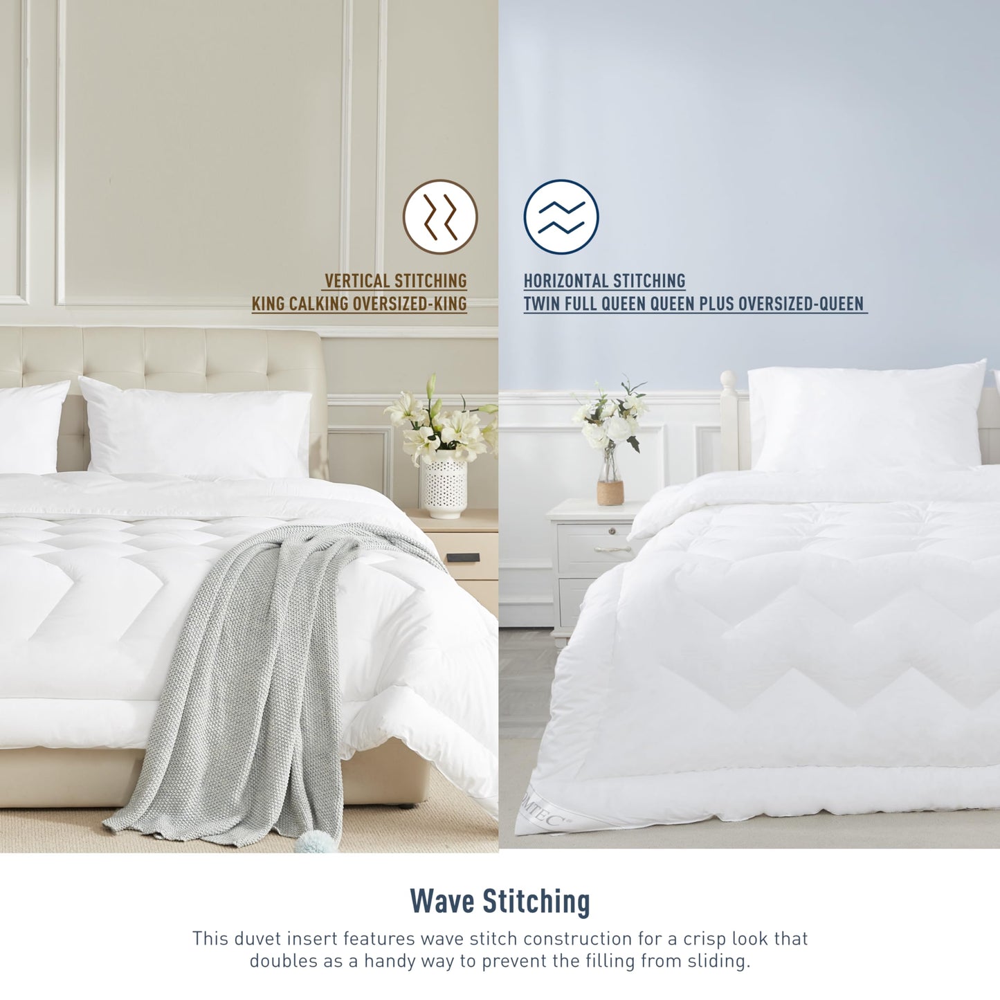 HOMTEC Duvet Insert Cotton Comforter Twin Size White Down Alternative Duvet Insert 100% Cotton Shell Quilted Fluffy Comforter Lightweight All Season 4 Corner Tabs Durable Breathable Noiseless