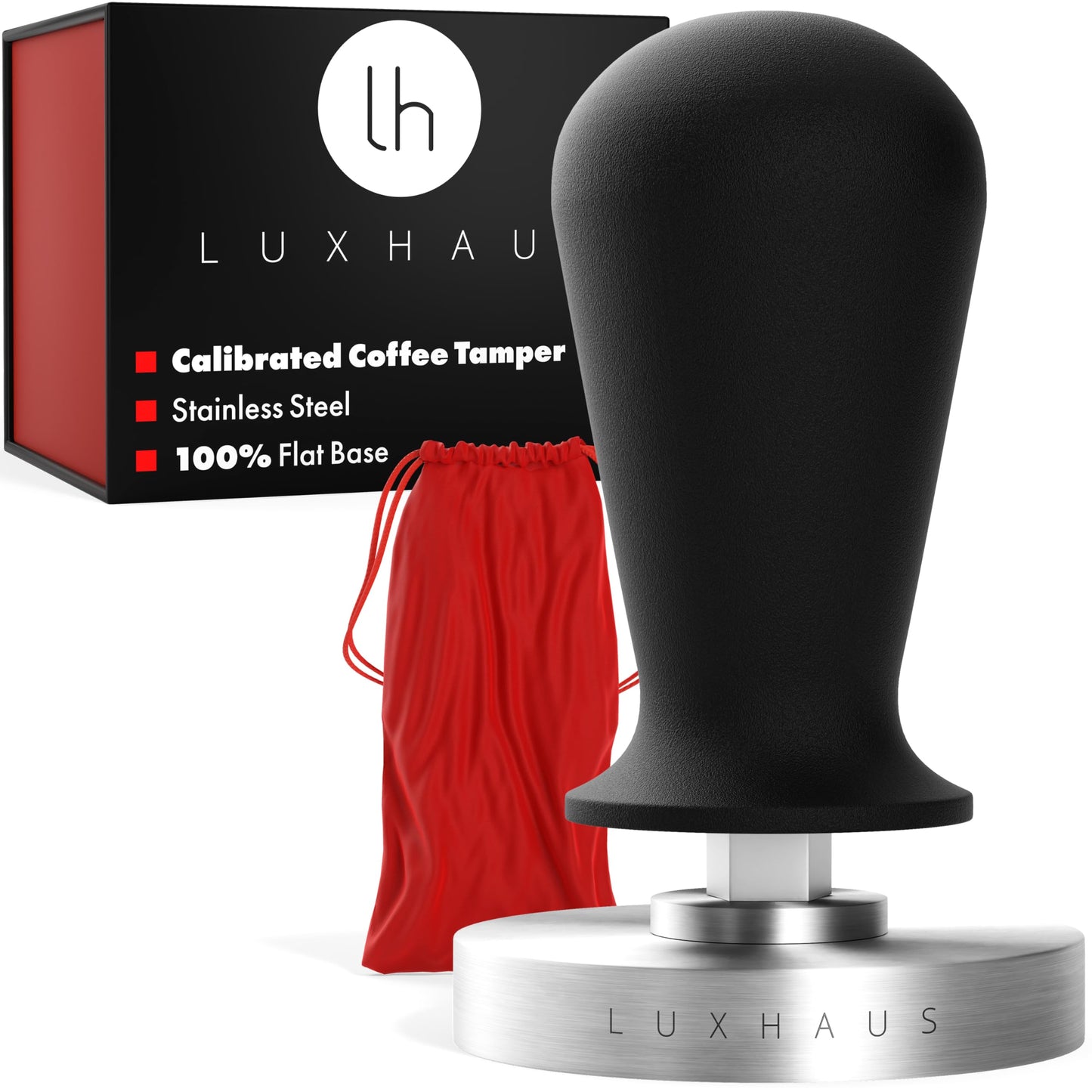 LuxHaus 51mm Calibrated Coffee Tamper for Espresso Machine with Spring Loaded 100% Flat Stainless Steel Base