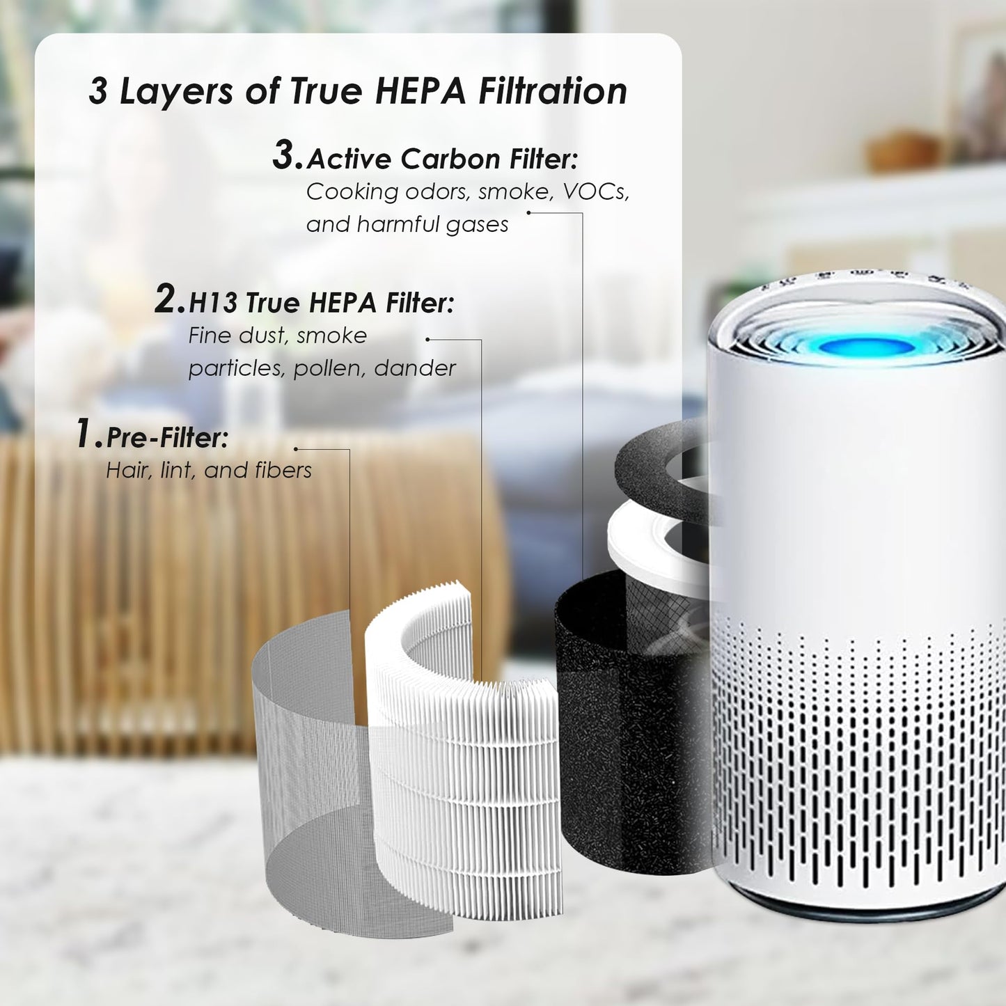 Flintar VK-6067B Replacement Filters, Compatible with Vremi and HOKEKI VK-6067B Air Purifier, 3-in-1 H13 Grade Filtration and Activated Carbon Filter Set (2 - Pack)