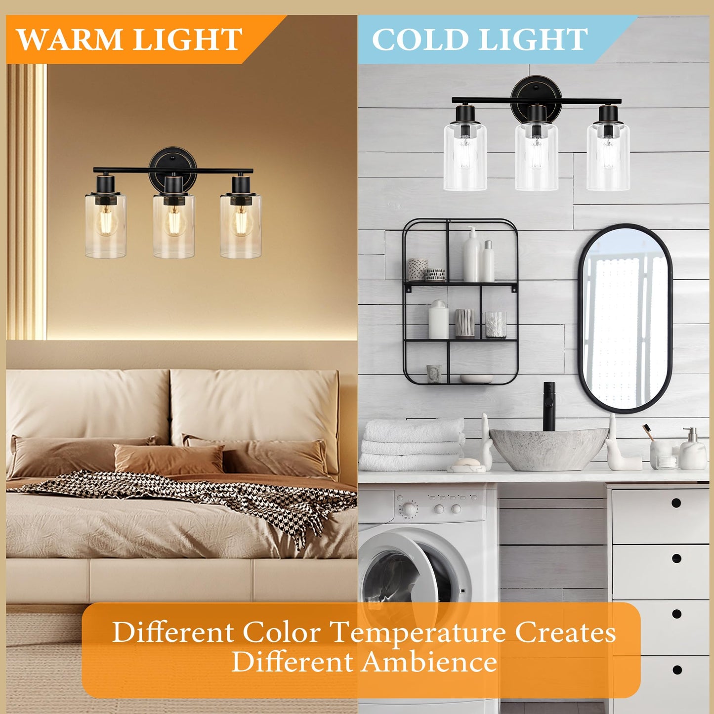 Faymart lighting Oil Rubbed Bronze 3-Light Bathroom Vanity Light Fixture Over Mirror, 3-Light Oil Rubbed Bronze Vanity Lights for Bathroom Three Bulb Wall Sconce Over Sink