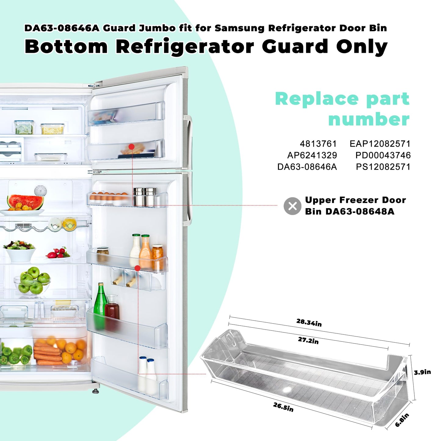RT21M6213SR/AA Door Shelf fit for Samsung,DA63-08646A fit for Samsung Refrigerator Door Bin RT21M6215SG/AA RT21M6215WW/AA RT21M6213SG/AA RT21M6213WW/AA RT21M6215SR/AA AP6241329 prime&swift