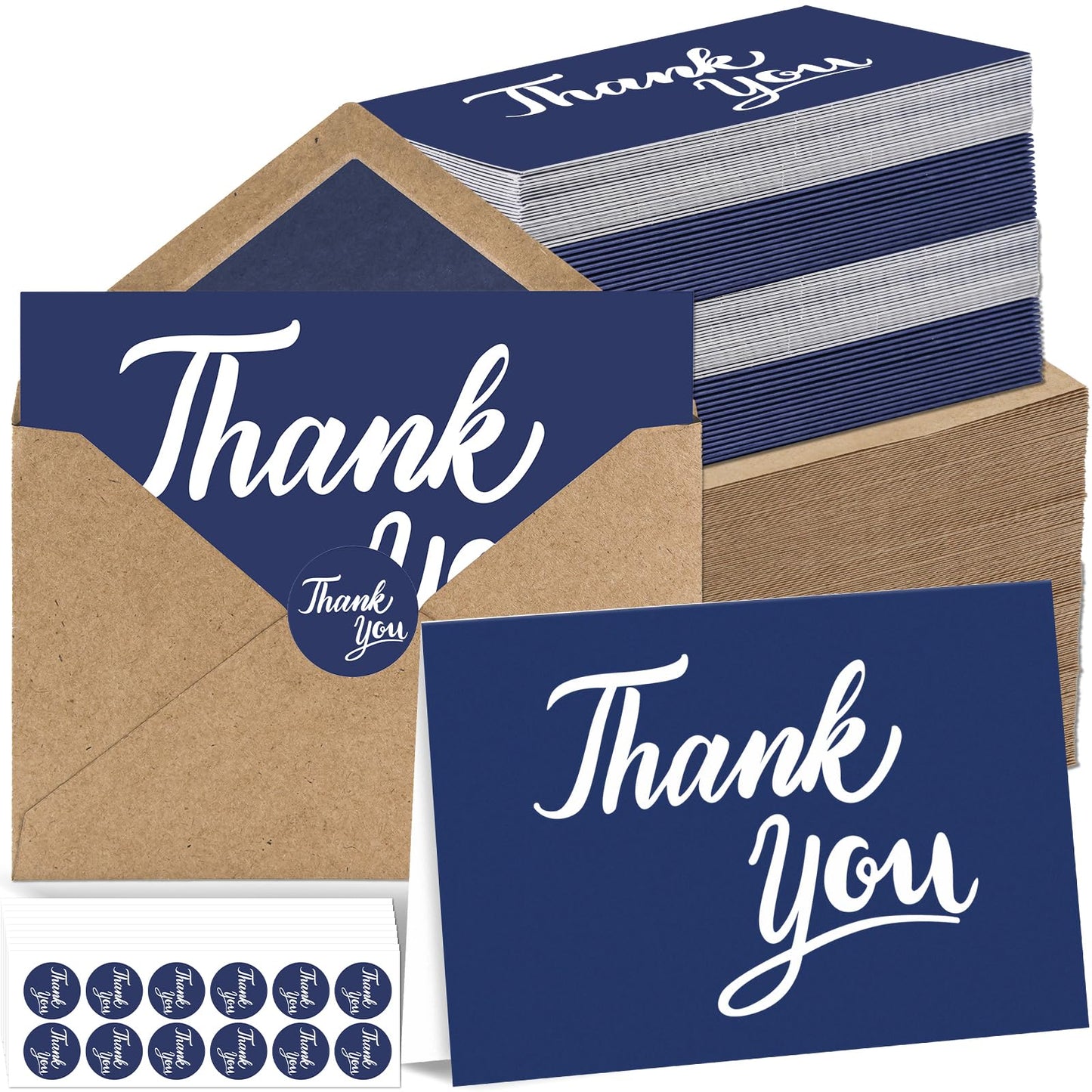 600 PCS Thank You Cards with Envelopes Matching Stickers Thank You Notes Bulk 4x6 Inch Minimalistic Design for Business Baby Shower Wedding Small Business Graduation Bridal Shower Funeral Navy Blue