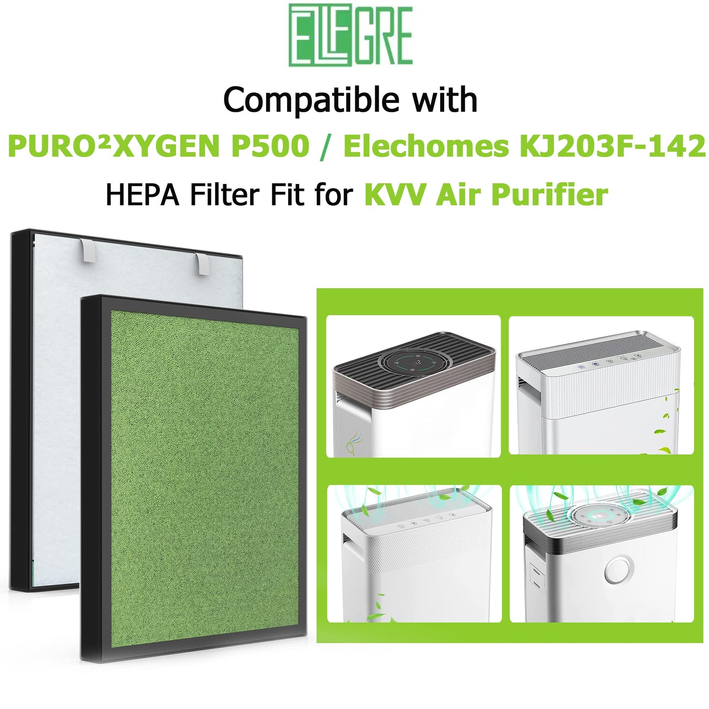 EzLfGre 2-Pack H13 HEPA Filter Replacement - Fit for PURO XYGEN P500, KVV SDF 001/002, MOOKA Elechomes KJ203F Air Purifiers, 2 Pack