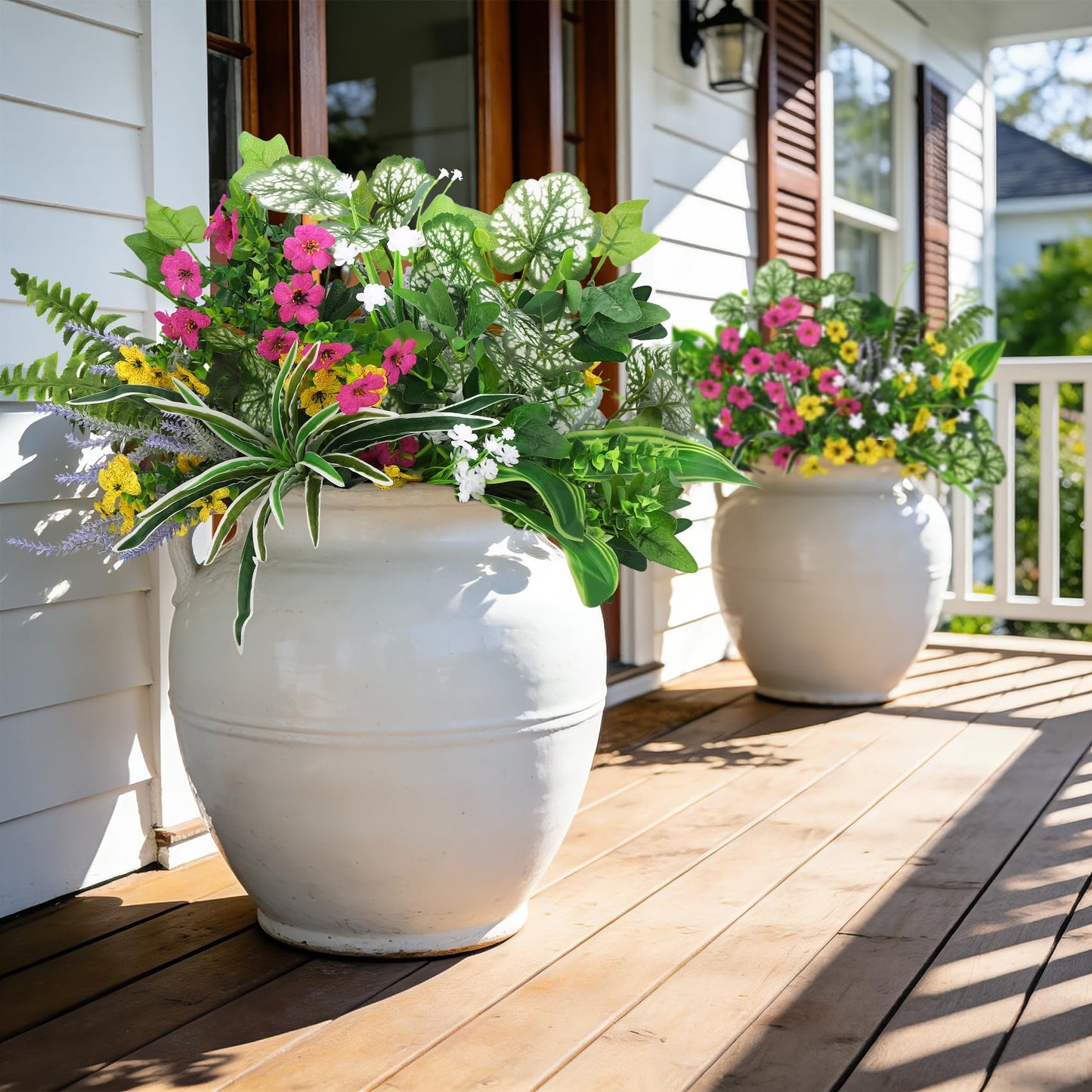 Roberly 20 Pcs Artificial Plants Outdoor, Fake Plants UV Resistant Greenery Stems Plastic Leaves Faux Flowers Bushes for Spring Summer Table Patio Front Porch Garden Indoor Outdoor Home Decor
