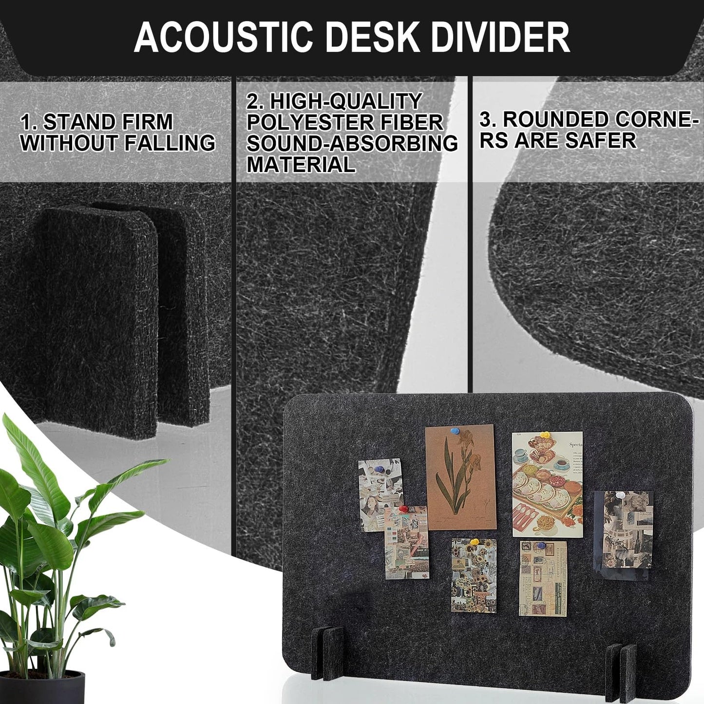 Fabbay 4 Pcs Acoustic Freestanding Desk Divider Desk Partition 16 x 24 Inch Table Freestanding Privacy Panel Visual Distraction and Noise Reducing for Office Classroom (Black Gray)