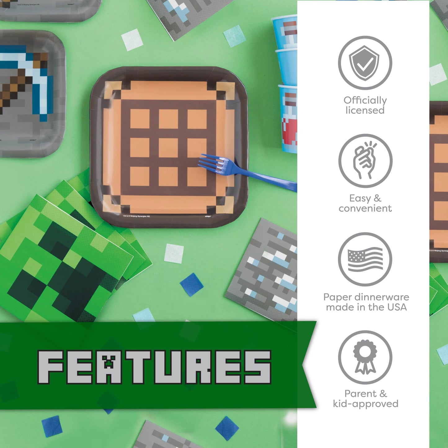 Minecraft Birthday Decorations - Serves 16 | Party Supplies: Minecraft Balloons, Birthday Banner, Plates, Tablecover, Napkins, Stickers