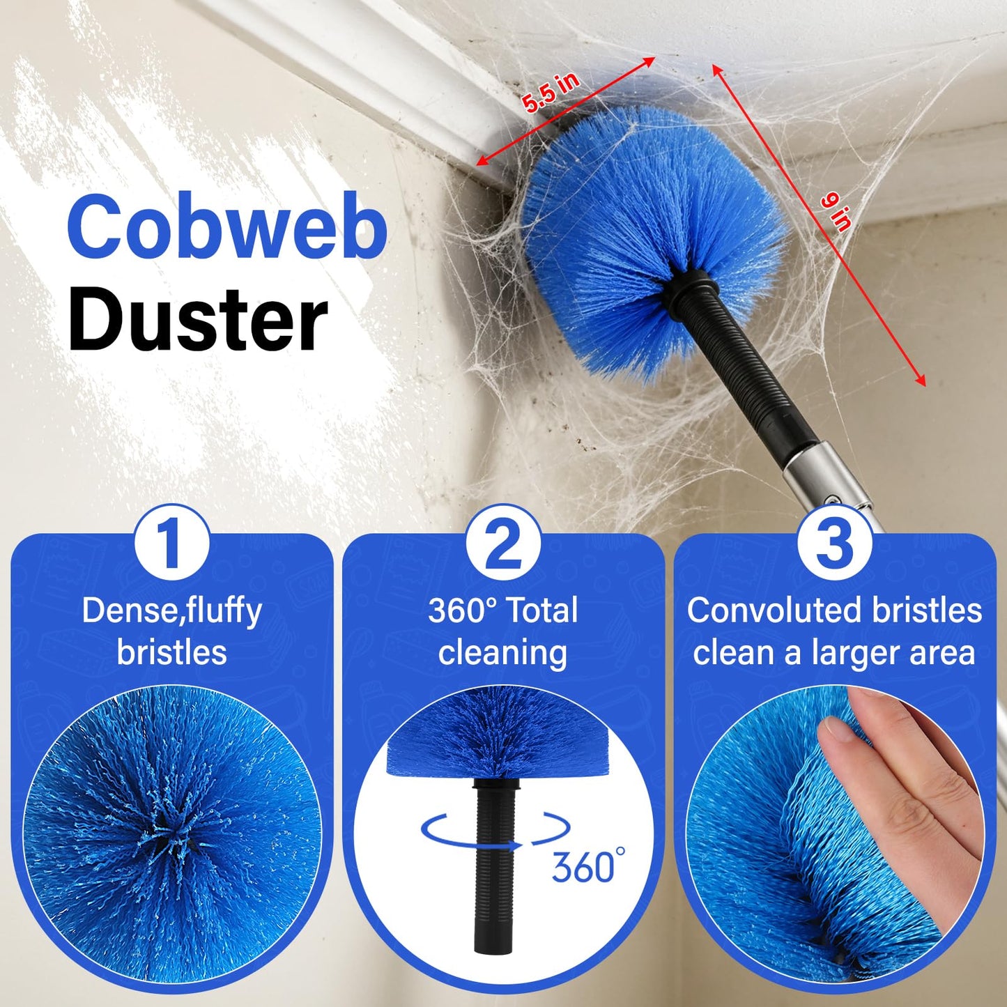26FT High Window Washing Kit with Extension Pole, 2 in 1 Window Cleaning Squeegee Kit, Cobweb Duster with 5-20FT Telescoping Pole, High Reach Duster Kit for Outdoor, Indoor and Solar Panel Cleaning