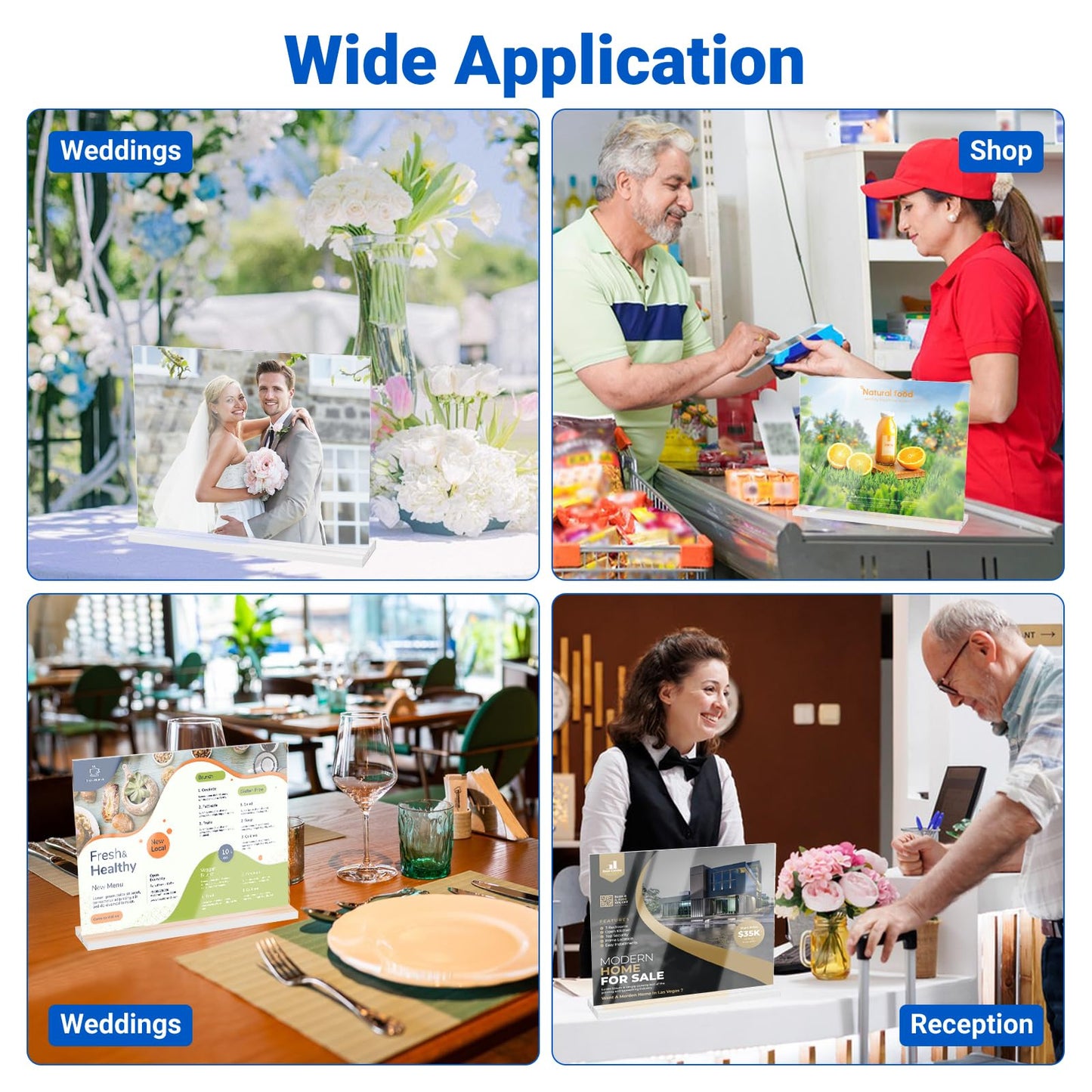 12 Pack Acrylic Sign Holder 11 x 8.5 Horizontal, Double-Sided Clear Sign Holder Plastic Stands for Display, T Shape Acrylic Table Sign Stands for Office Store Restaurants Wedding Party Decoration