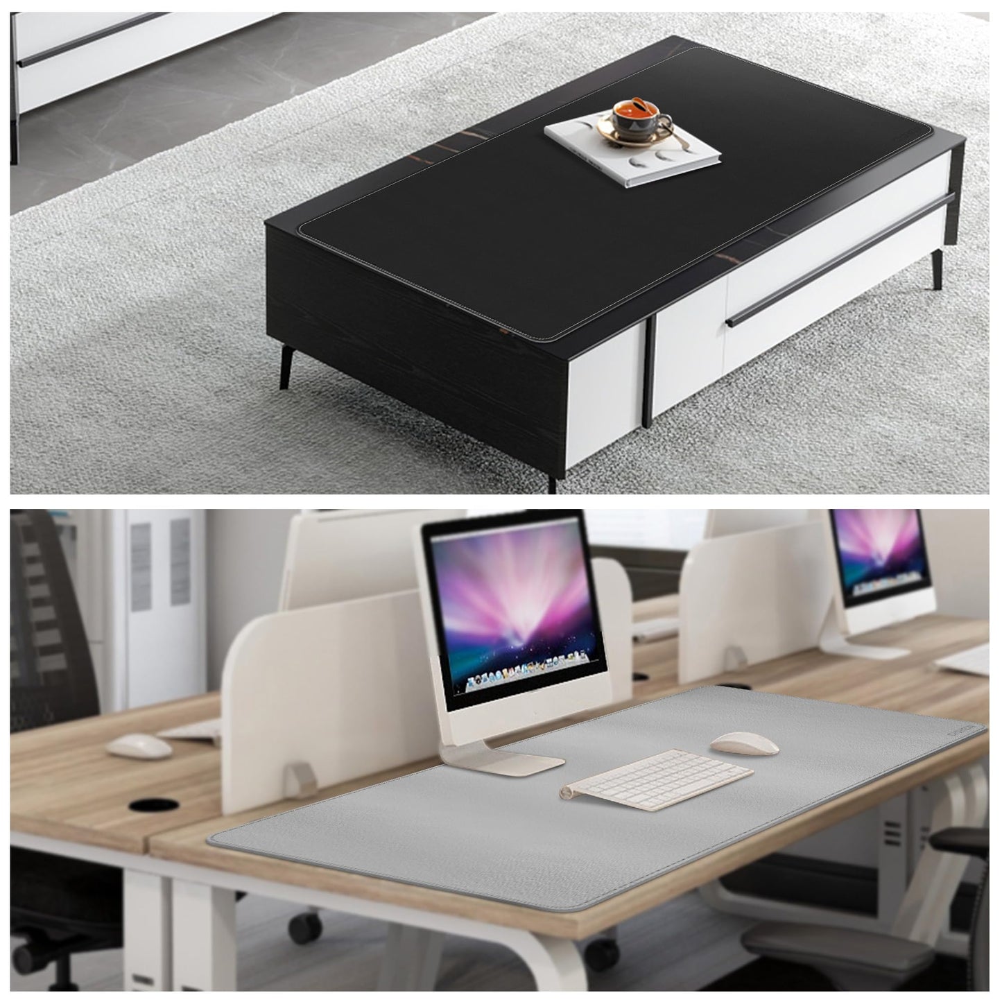 Chihein 47" x 20" 3XL PU Leather Desk Mat (Black/Gray), Dual Sided Desk Pad, Waterproof Computer Desk Bottle for Gaming, Office, Home