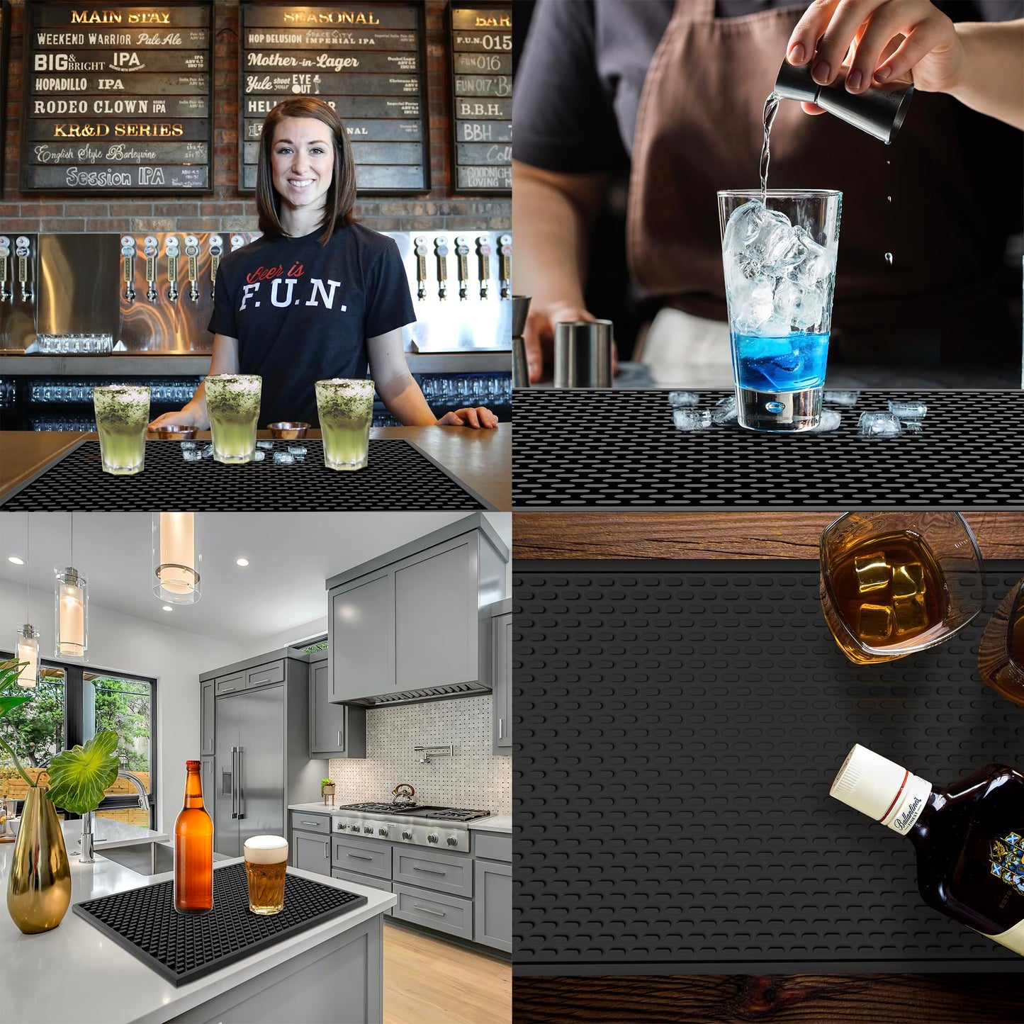 AXIESO Silicone Drip Mat - 1/2 Inch Thick, Heat-Resistant and Food Safe - Counter Top, Coffee Bar or Restaurant - Drying Mat for Glasses - 18x12 Inches