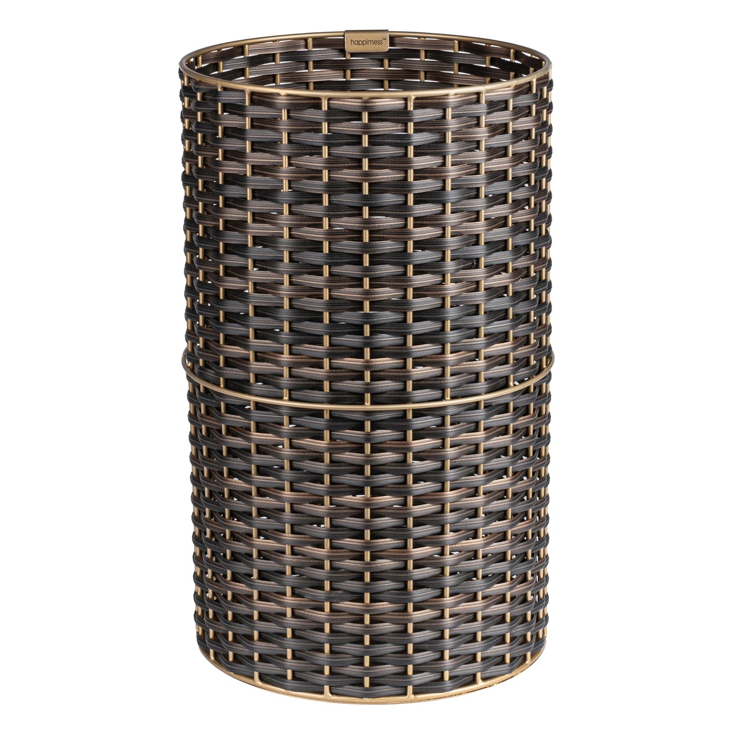 happimess HPM1100C Cecil Modern 4.13-Gallon Faux Wicker Cylinder Waste Basket, Dark Bronze/Gold for Home, Bathroom, Living Room, Office, Bedroom, Kitchen