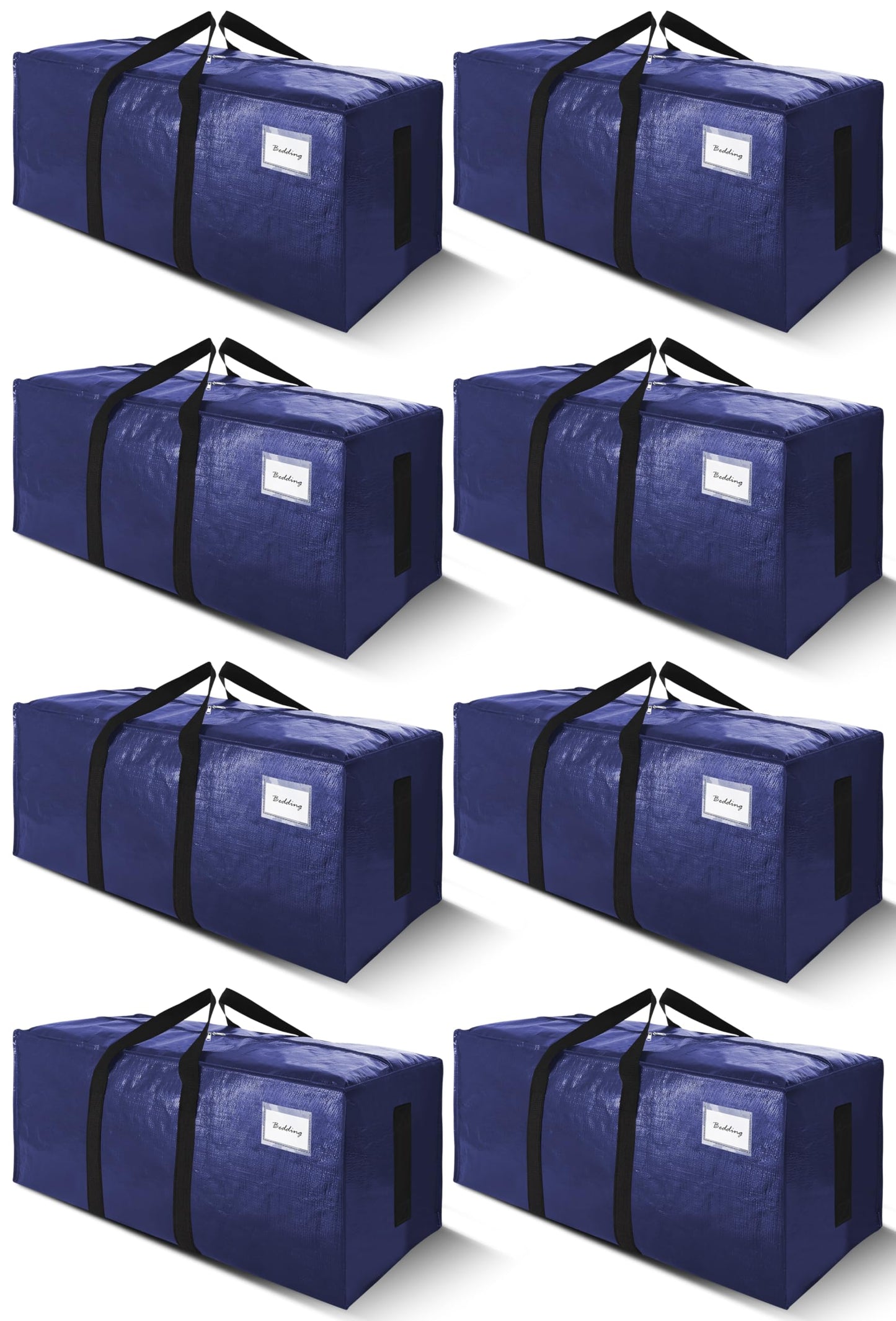 SWEET DOLPHIN 8 Pack 200LB Heavy-Duty Moving Bags with Wrap-Around Handles, Extra Large Storage Totes for Space Saving, Clothes Storage Bags, College Dorm Essentials, Blue, 24 Gal