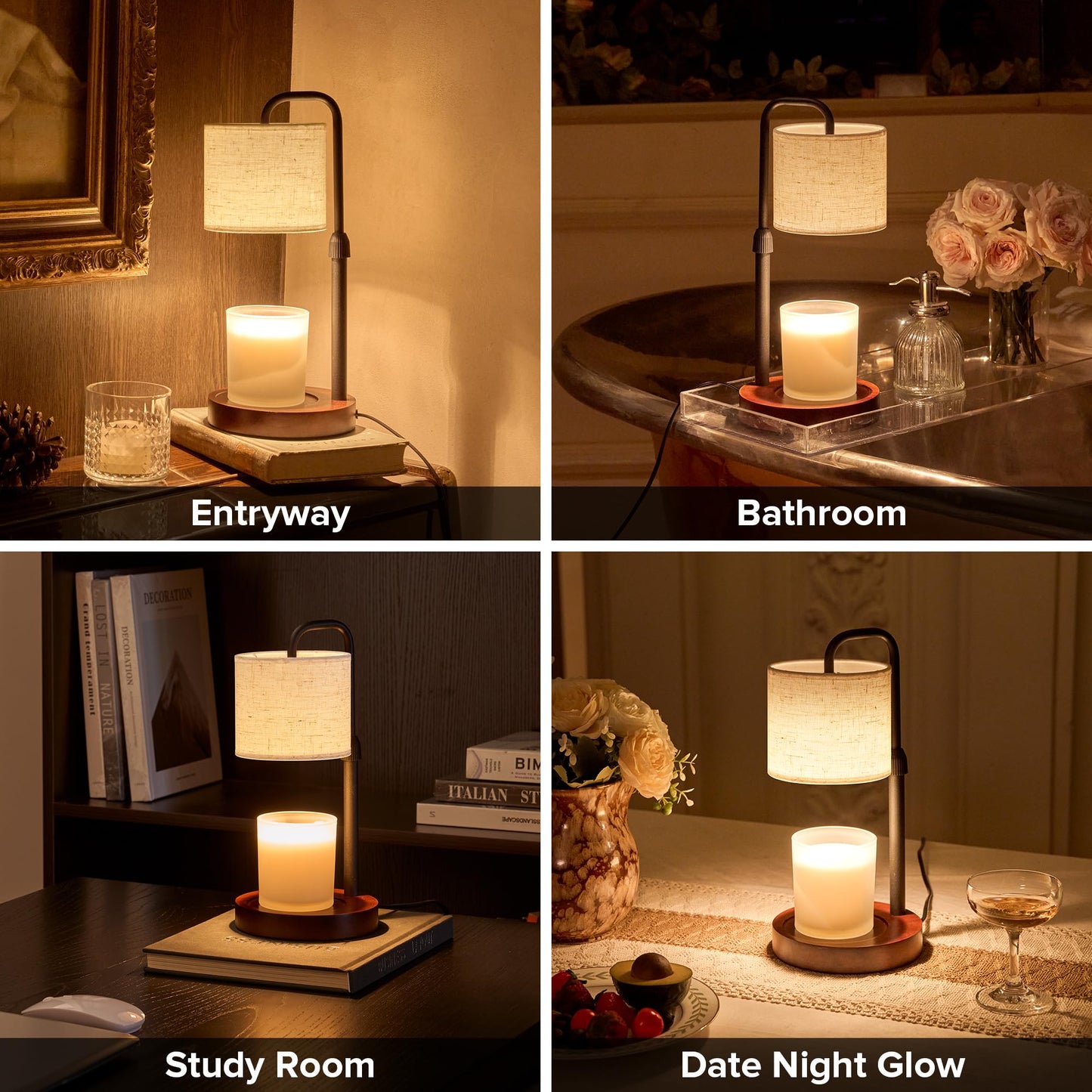 keysays Candle Warmer Lamp with Timer, Dimmable Wax Warmer Candle Lamp for Jar Candle with 2 Bulbs, Christmas Birthday Gifts for Women Mom, Home Decor for Room, Bedroom, Kitchen-Linen Fabric
