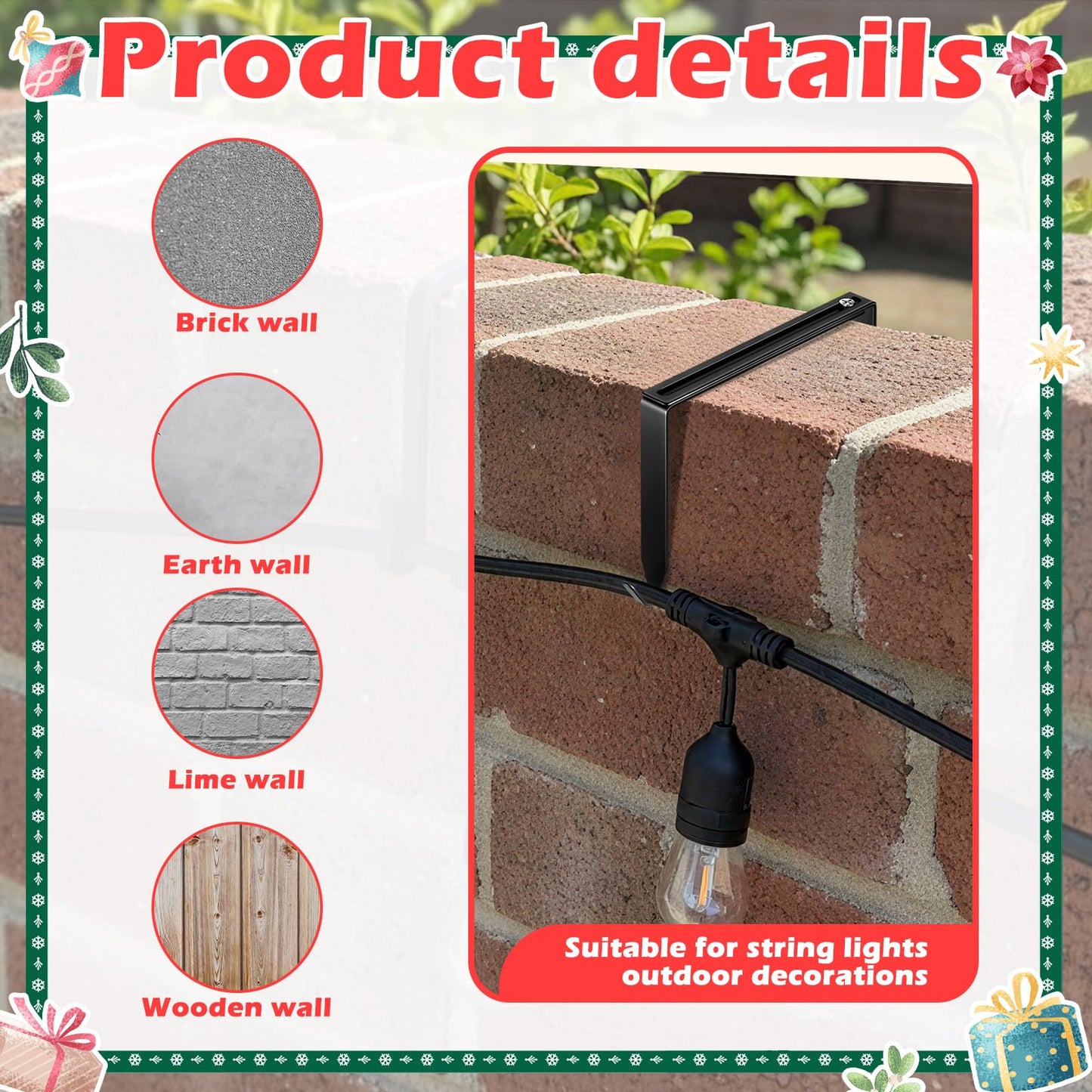 Frienda 12 Pcs Adjustable Outdoor Light String Metal Hooks for 6-11 Inch Concrete Wall Cinder Block Fences Hangers Outdoor Light String Hooks No Drill for Concrete Wall Cinder Block and Fence(Black)