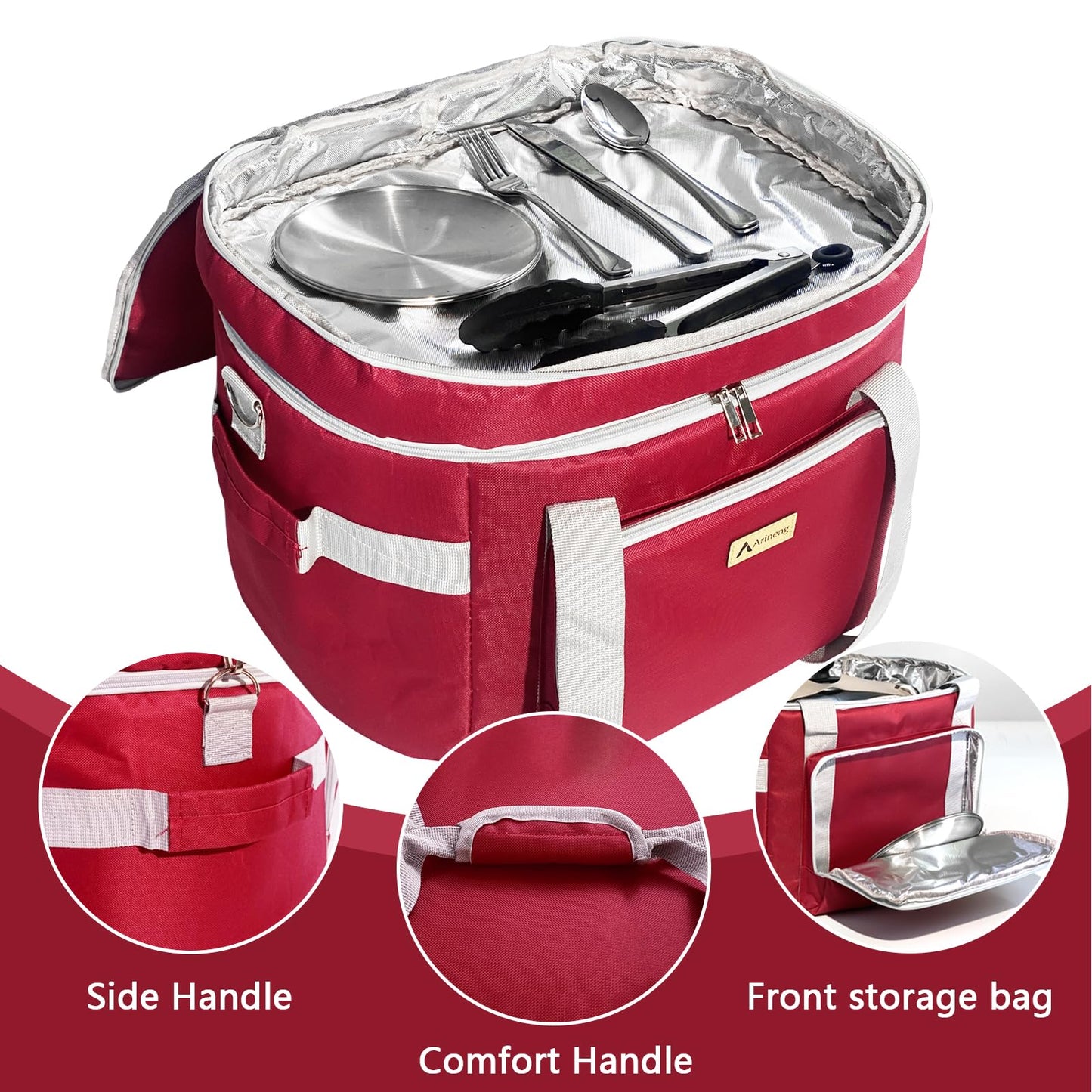 Arineng Crock Pot Bags carrying bag for 4-8 Quart Crock Pots - Insulated Travel Carrier with Fixators, Base Pad, and Shoulder Strap - Suitable for Small and Large Slow Cookers