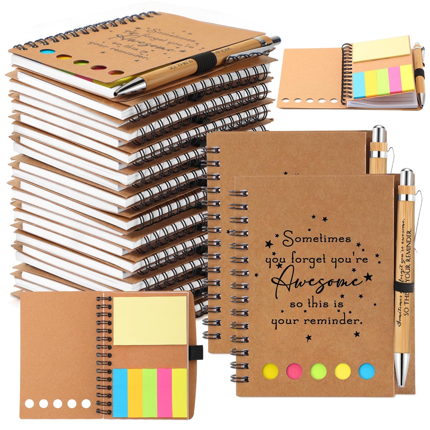 Chuangdi 20 Sets End of Year Teacher Gifts Appreciation Journal Inspirational Notebook with Sticky Notepad Bamboo Pen Bulk Graduation Thank You Gifts for Student Staff Team Coworker Nurse(Kraft)