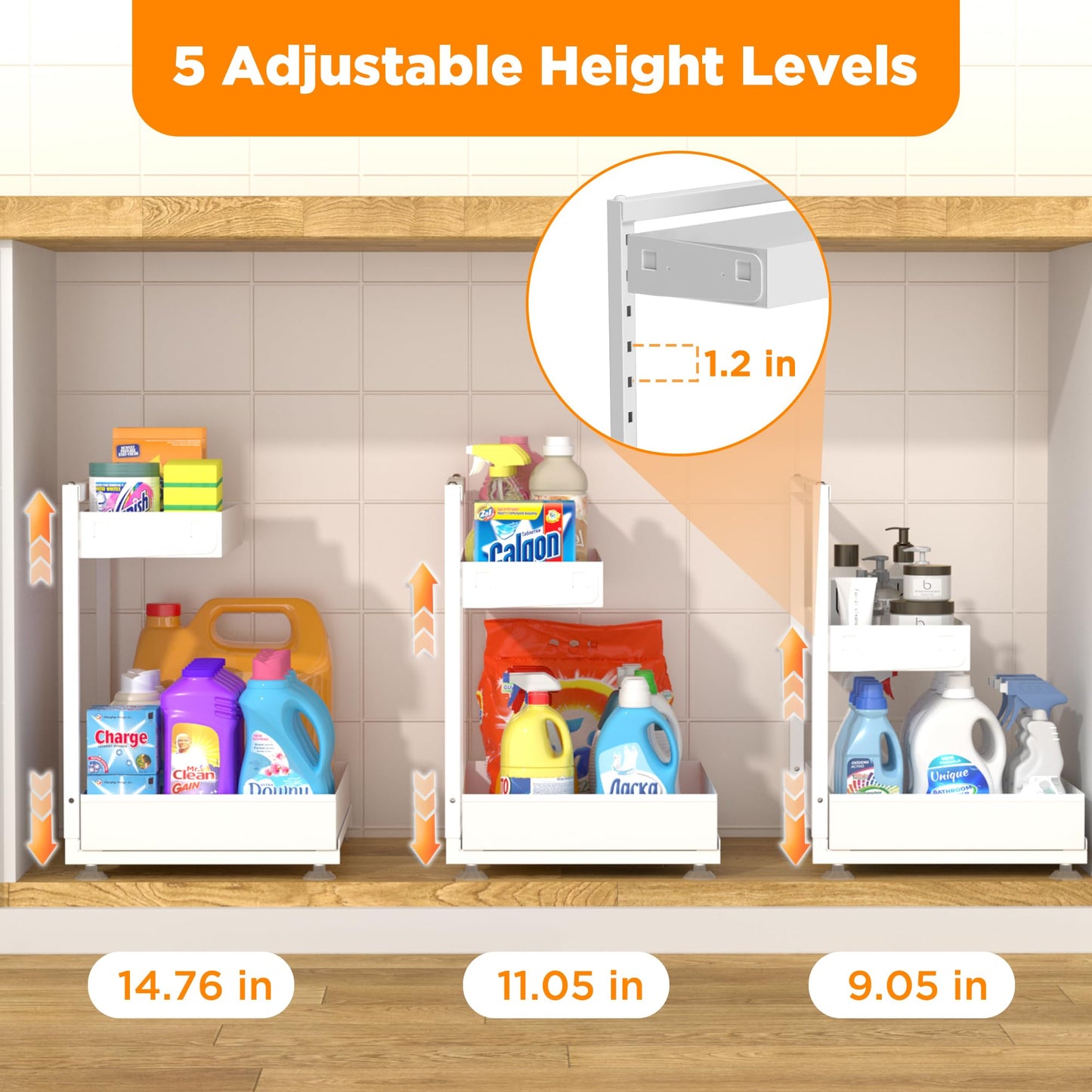 TATAANTY Under Sink Organizer 2 Pack, 2 Tier Metal Under the Sink Storage, Heavy Duty Slide out Pull out Cabinet Organizer, Height Adjustable for for Kitchen Bathroom Pantry Closet Organization Rack