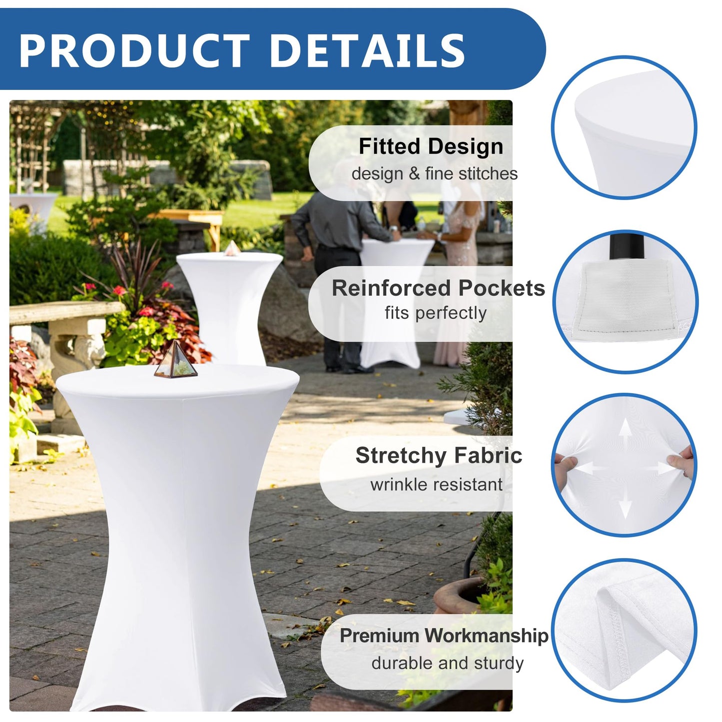 Enjoyidea Cocktail Table Covers-Spandex Round High Top Table Cloths 6 Pack 32x43 Inch-White Stretch Fitted Bar Tall Tablecloth for Pub Bistro Highboy Party Event Banquet Height Folding Satnding Tables