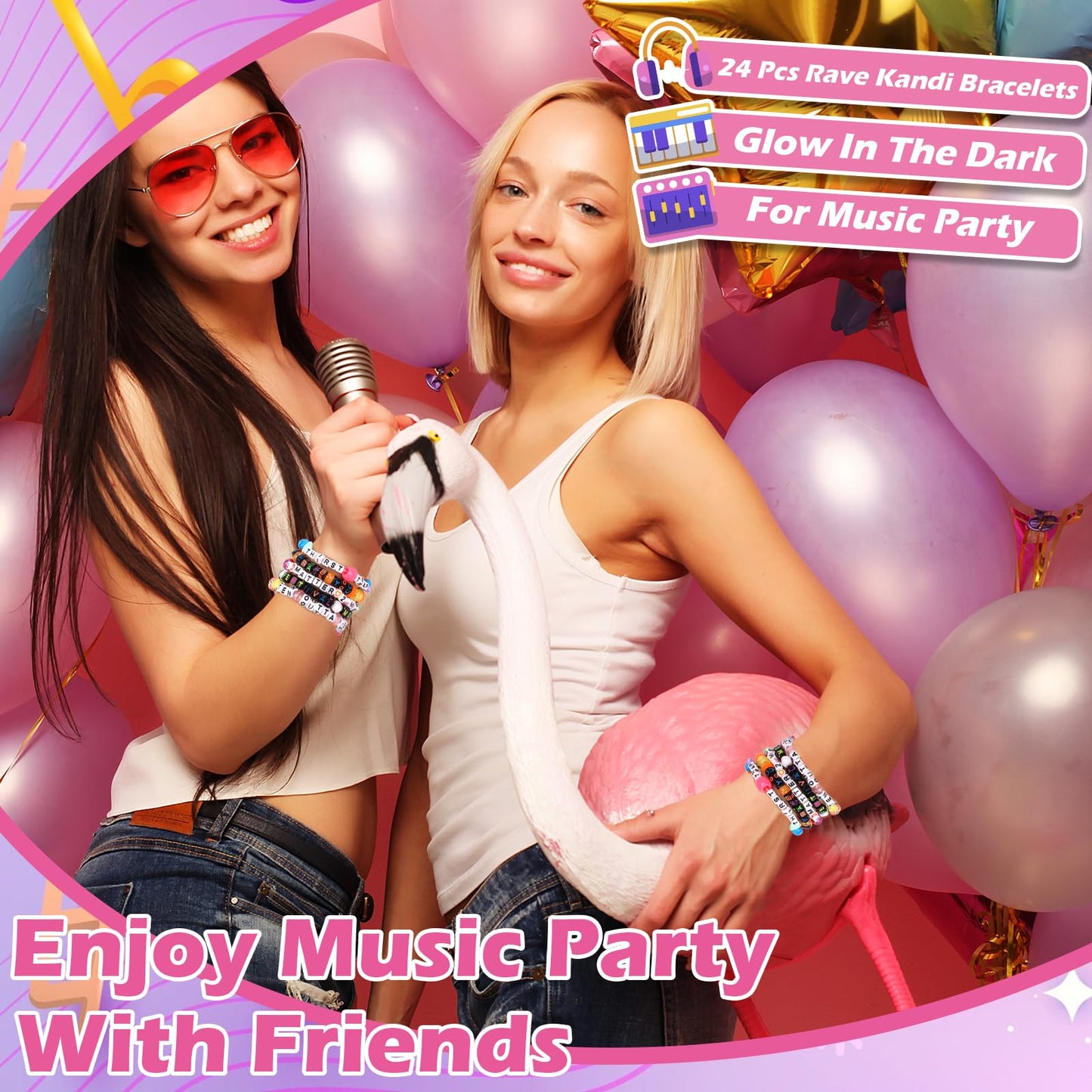 SMAODSGN 32Pcs Music Party Bracelets Set Glow In The Dark EDM Music Stretch Bracelets Multi Color Beaded Cuff Music Party Favor for Women Men Friends EDM Festival