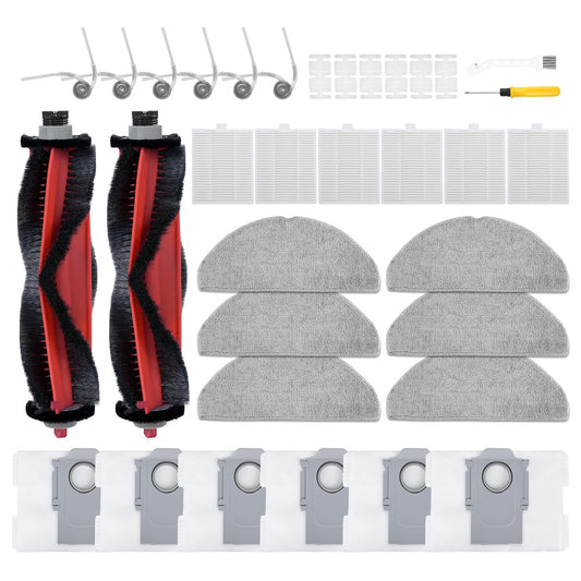 34 Pack Q7 M5+ Replacement Accessories Compatible with Roborock Q7 M5 / Q7 L5 / Q7 L5+ Robot Vacuum, 2 Mainbrushes, 6 Scent Tablets, 6 HEPA Filters, 6 Dust Bags, 6 Mop Pads, 6 Side Brushes