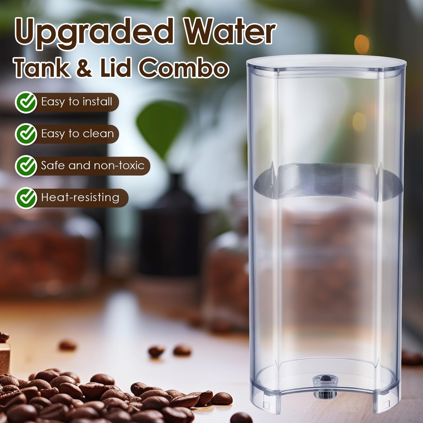 Feekoon Water Tank Reservoir & Lid Cover Replacement Compatible with Nespresso Vertuo Next, Compatible with Krups XN910B XN9105 XN910C Coffee Machine, Coffee Machines Replacement Parts, Clear