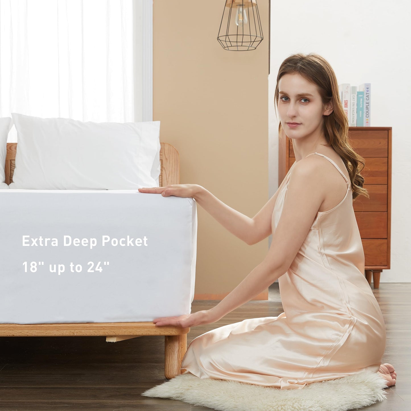 sunflower Extra Deep Pocket Queen Sheet Sets Fits 18"-24" in Deep Mattress -100% Cotton Queen Sheet Set, White Hotel Luxury Soft Breathable Sheet Sets for Queen Bed Deep Pocket