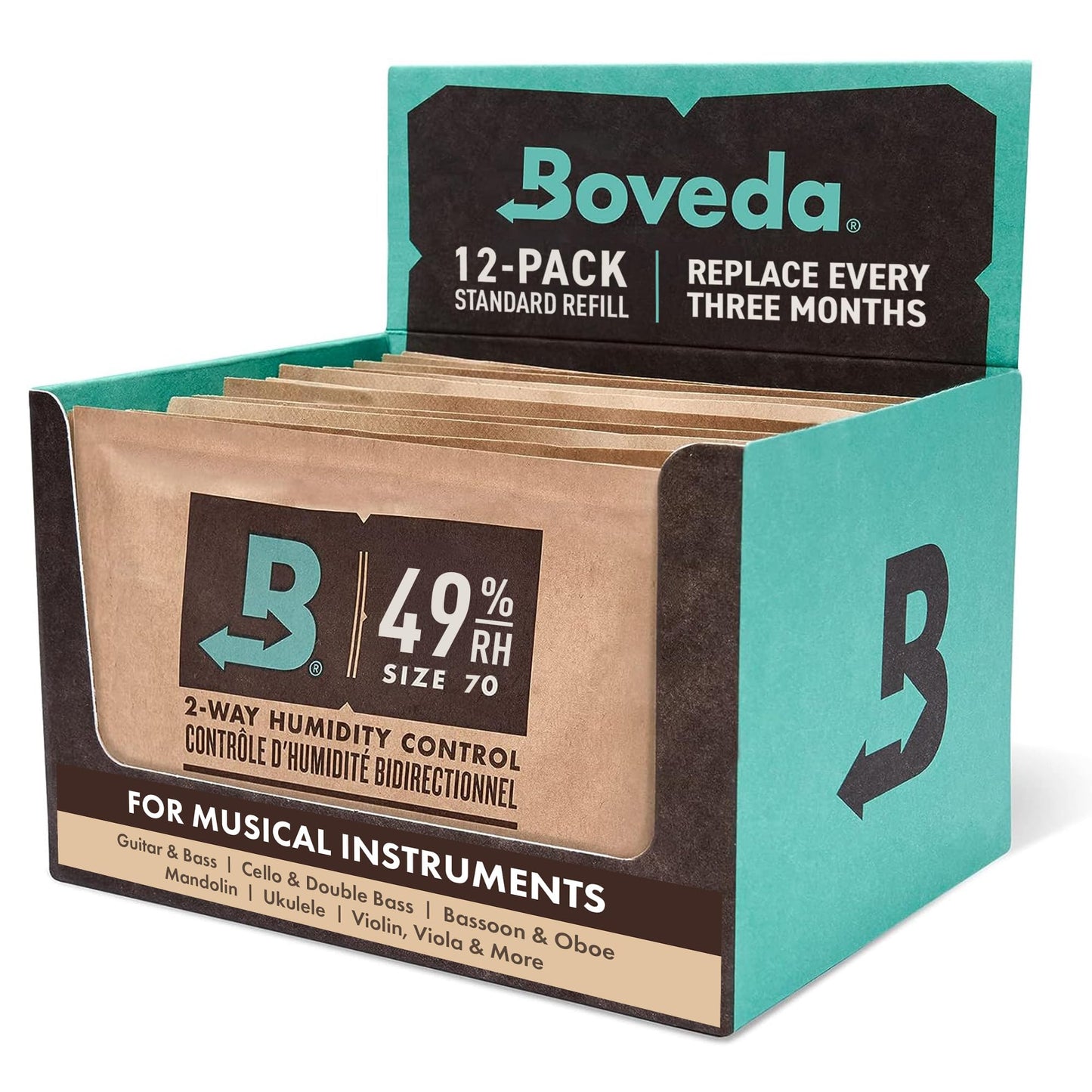 Boveda 49% Two-Way Humidity Control Packs for Wooden Instruments – 12-Pack – Standard Size – Prevents Warping & Cracking – Humidifier Packs for Instrument Cases