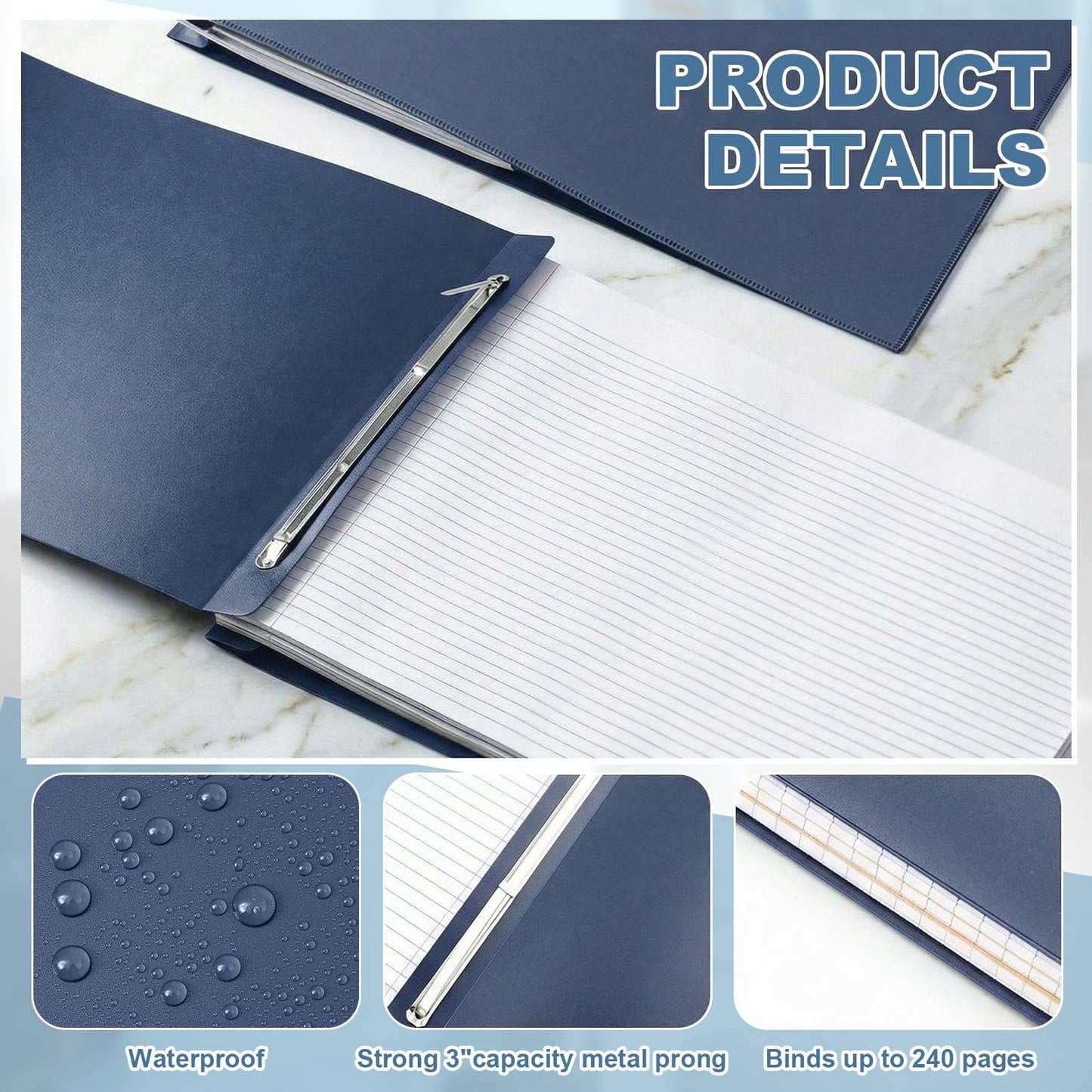 12 Pcs 11'' x 17'' Portfolio Binder Bulk with Fastener, 3" Capacity Presentation Binder Folder Plastic Report Covers with Clear Pocket for School Portfolio Business Document Storage Proposals(Blue)