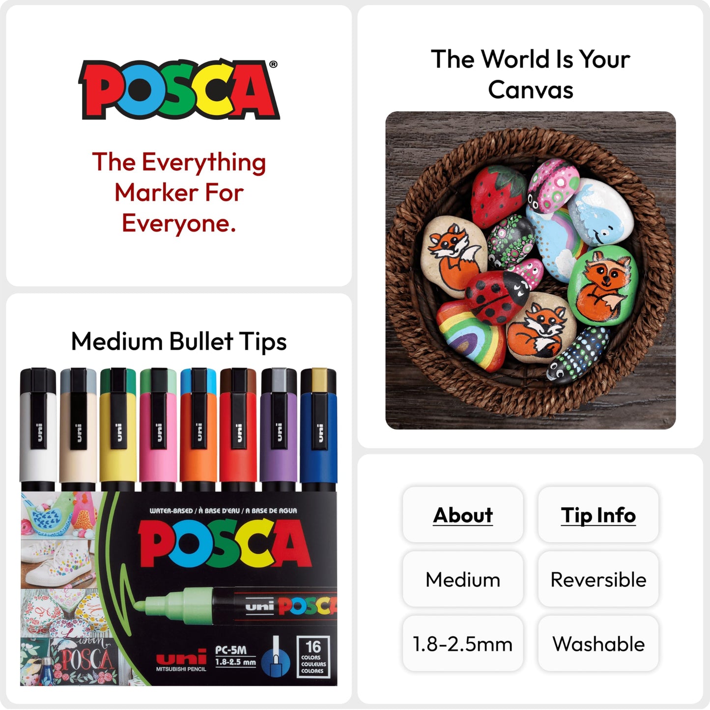 Uni Posca Paint Marker PC-5M Medium Bullet Standard Colors Set of 16