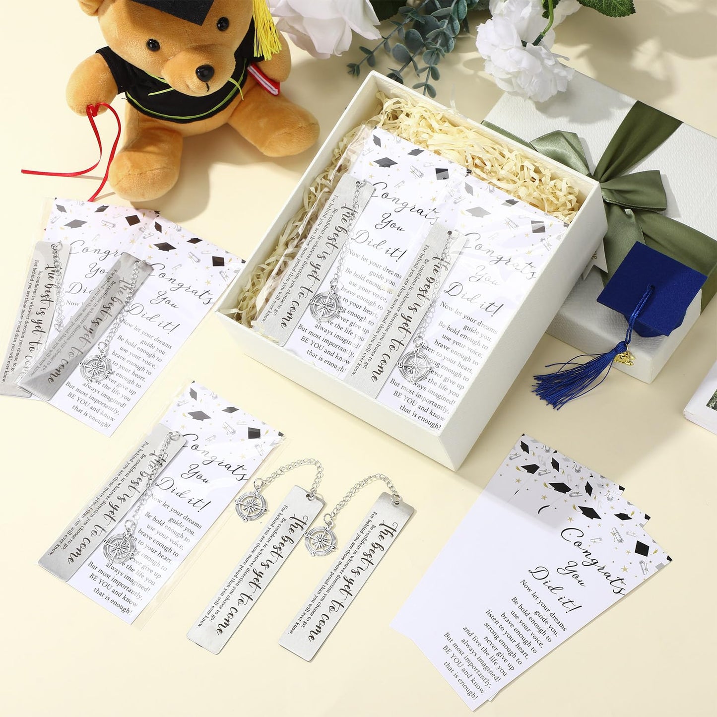 Skyygemm 36 Sets Graduation Bookmarks Gift Bulk, 2026 Grad Compass Bookmark Gift Set with Advice Cards and Organza Bags, Inspirational Graduation Party Favors for Graduates