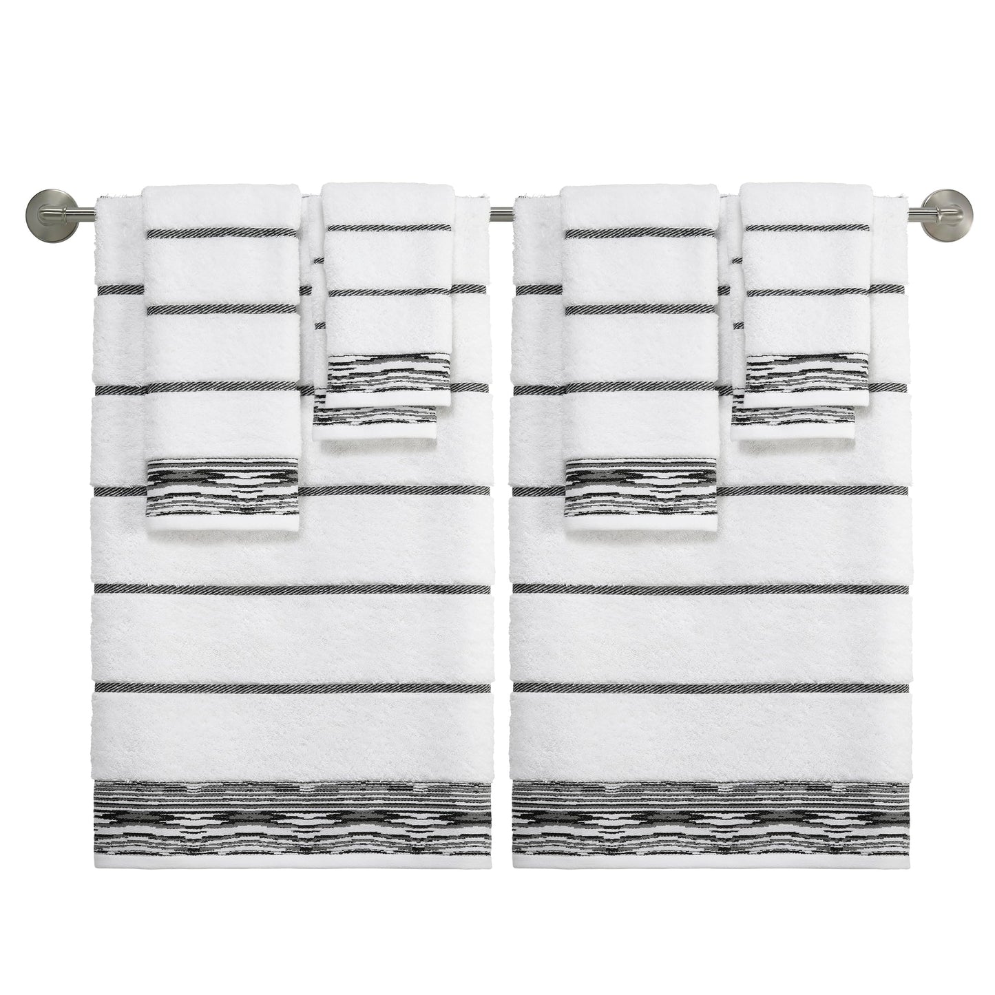 Nicole Miller - Hand Towels, Soft & Absorbent Cotton, Dorm Room Essentials, Set of 2 (Sydney Collection, White/Black)