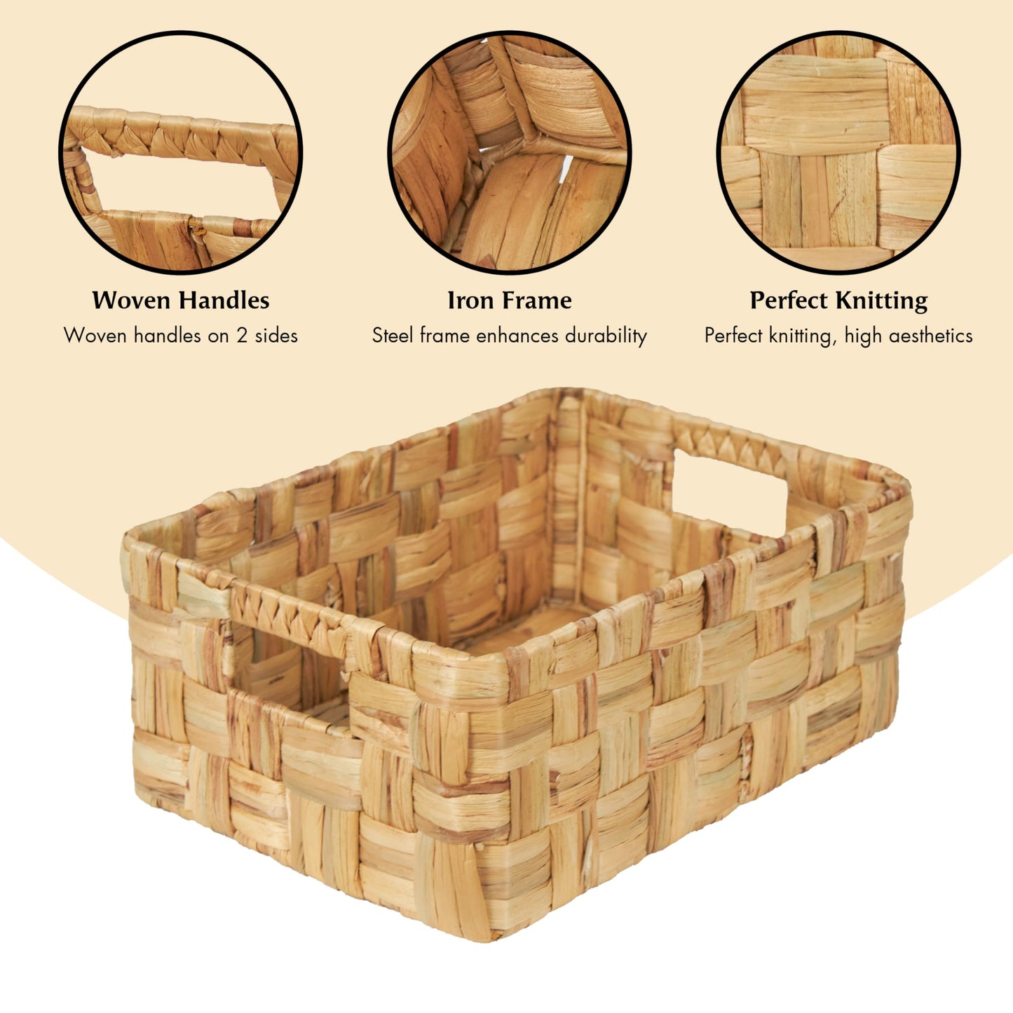 Vatima Jumbo Wicker Storage Basket, Large Hyacinth Organizer, 16.9x12.1x7.1H Inches - Ideal for Home Shelving and Pantry Storage