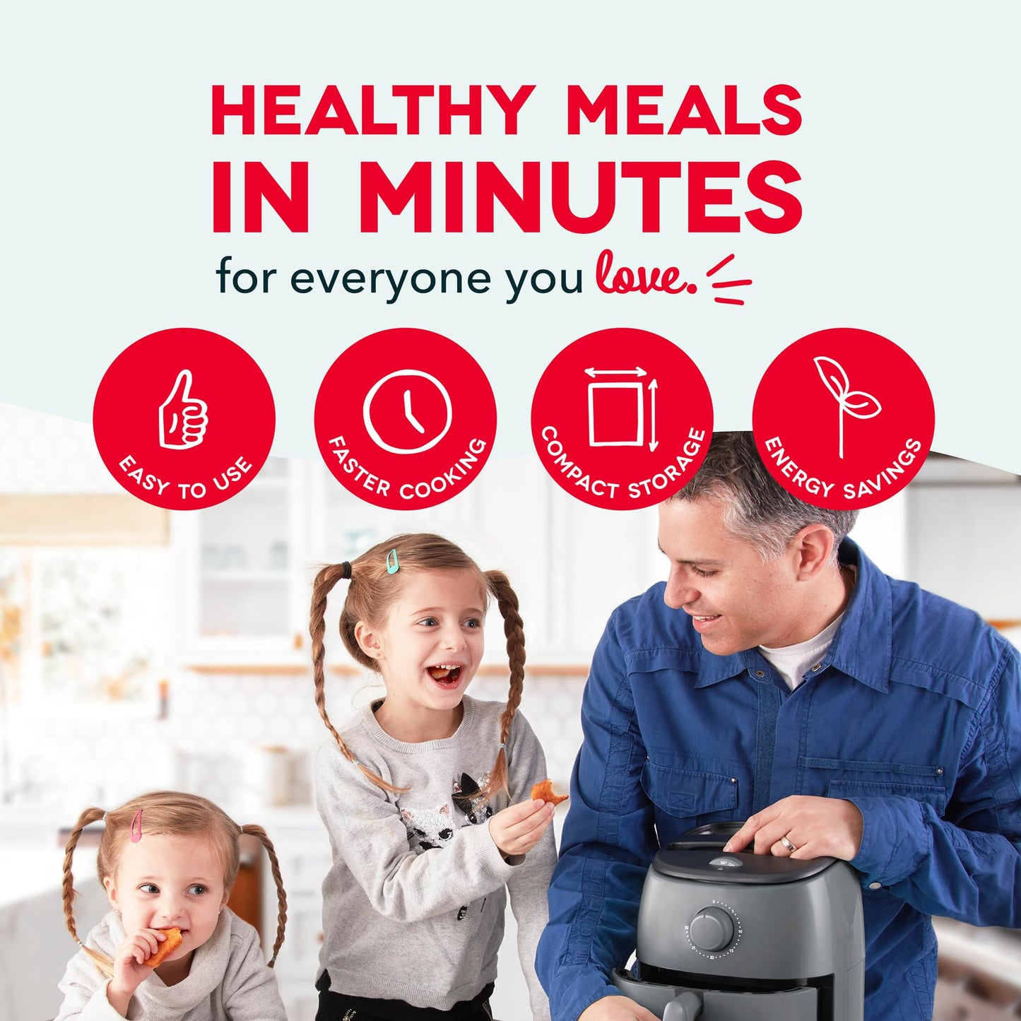 Dash Tasti-Crisp™ Air Fryer - AirCrisp® Technology - Compact Design with Adjustable Temperature Control - Nonstick Fry Basket & Auto Shut-Off Feature - 2.6 Quarts - Cool Grey