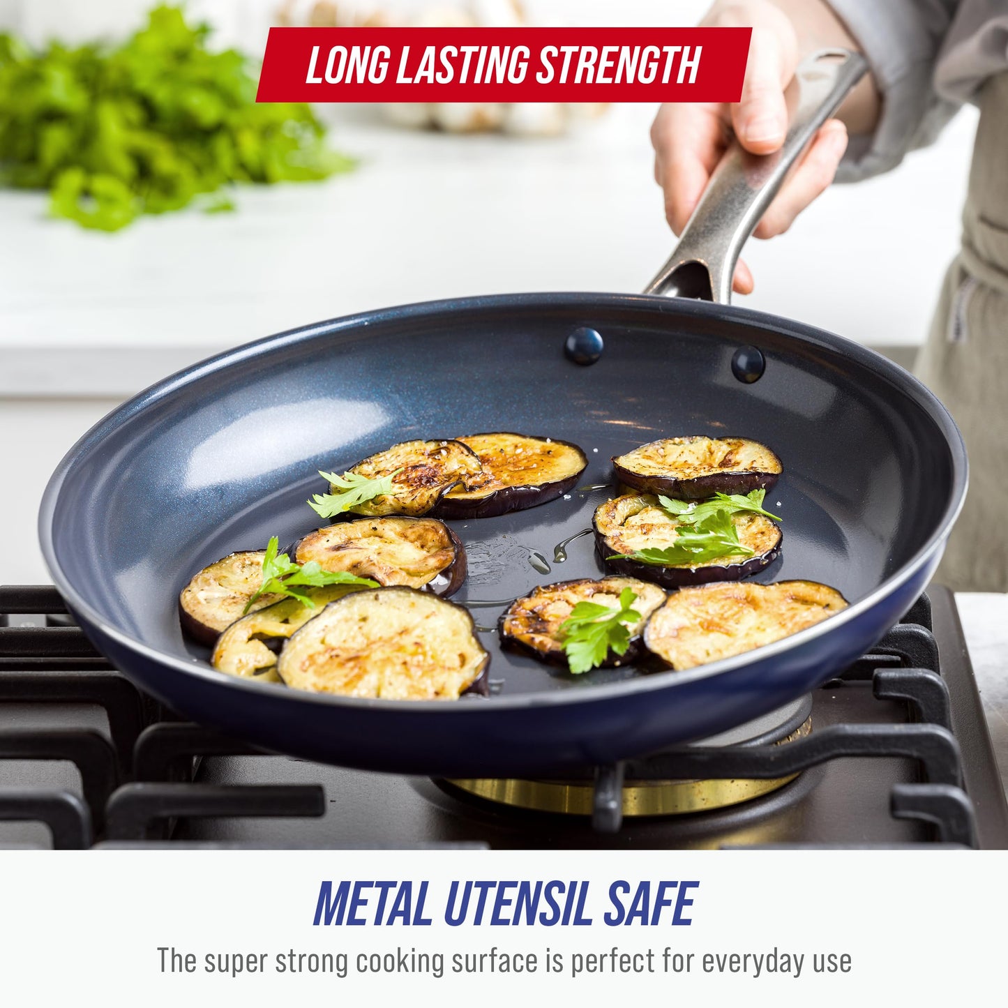 Blue Diamond 12" Nonstick Frying Pan Skillet, Diamond Infused PFAS & PTFE-Free Ceramic Pot, Dishwasher & Oven Safe, Stay Cool Handle, Durable Non Toxic Metal Utensil Safe, Egg & Omelet Pan, Blue