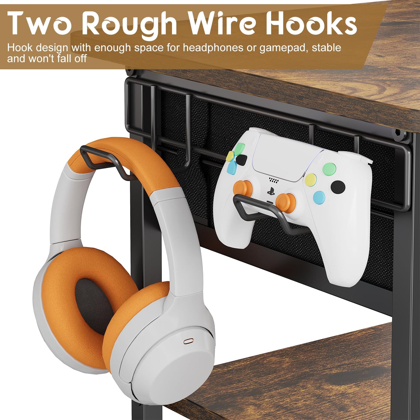 Hongtamoya 4-Tier AV Media Stand with Drawer, Video Game Console Shelf with 2 Hooks, Audio Rack Tower Perfect for/Xbox/ PS5/Switch/Game Consoles/DVD/Record Player/Projector/Sky Box/TV Accessories