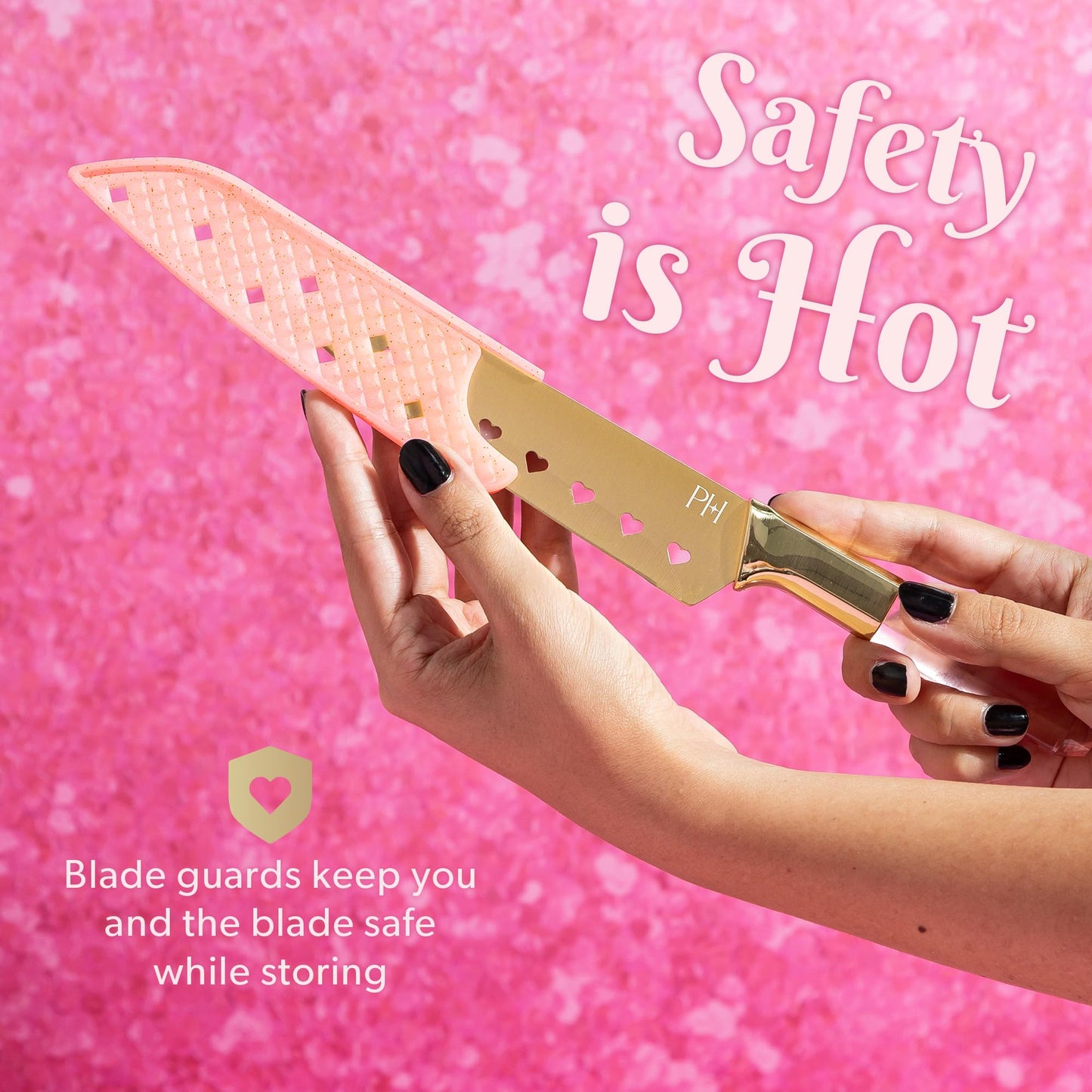 Paris Hilton Stainless Steel Knife Set with Jewel Shaped Handles and Gold Blades, Iconic Cutlery Set, 4-Piece, Pink