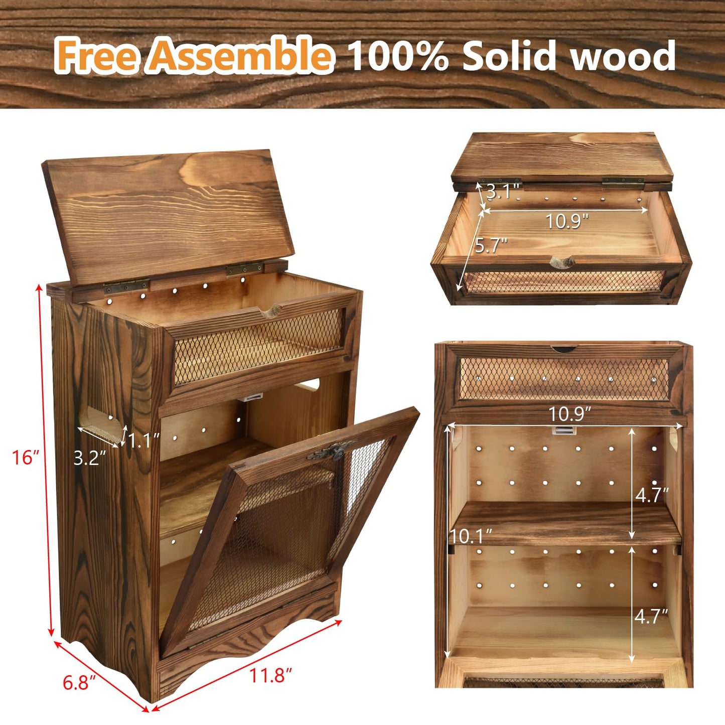 Ikee Design Free Assemble Wooden Countertop Potato and Onion Storage Bin Box,Countertop Cabinet, Wooden Bread Boxes, Potato Storage, Coffee Station, 11.8W x 6.8D x 16H in, Rustic Color