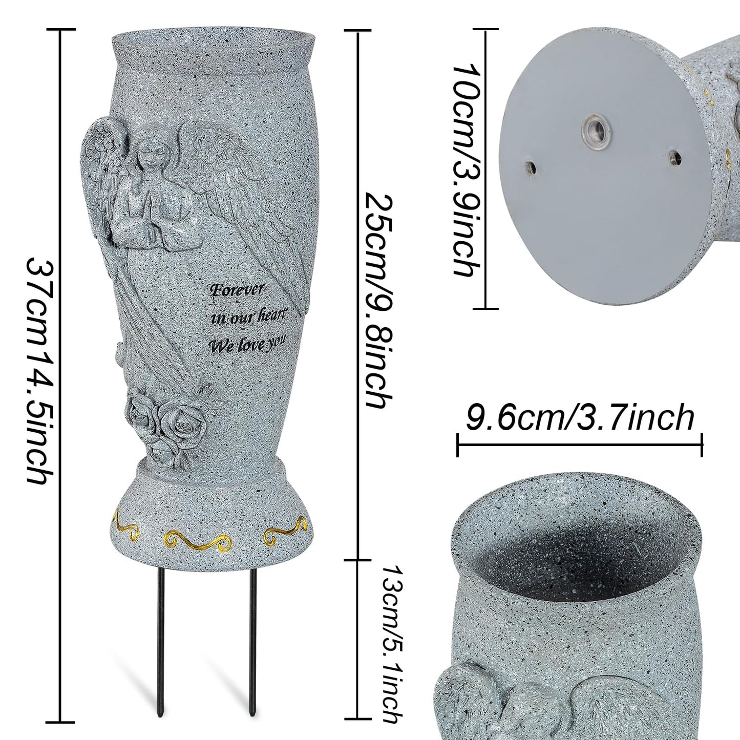 Cemetery Vase, Memorial Grave Vase with Ground Spikes, Angel Vases for Artificial Flowers, Grave Flowers Holder for Cemetery Headstone (2Pcs, Flowers are NOT Included)
